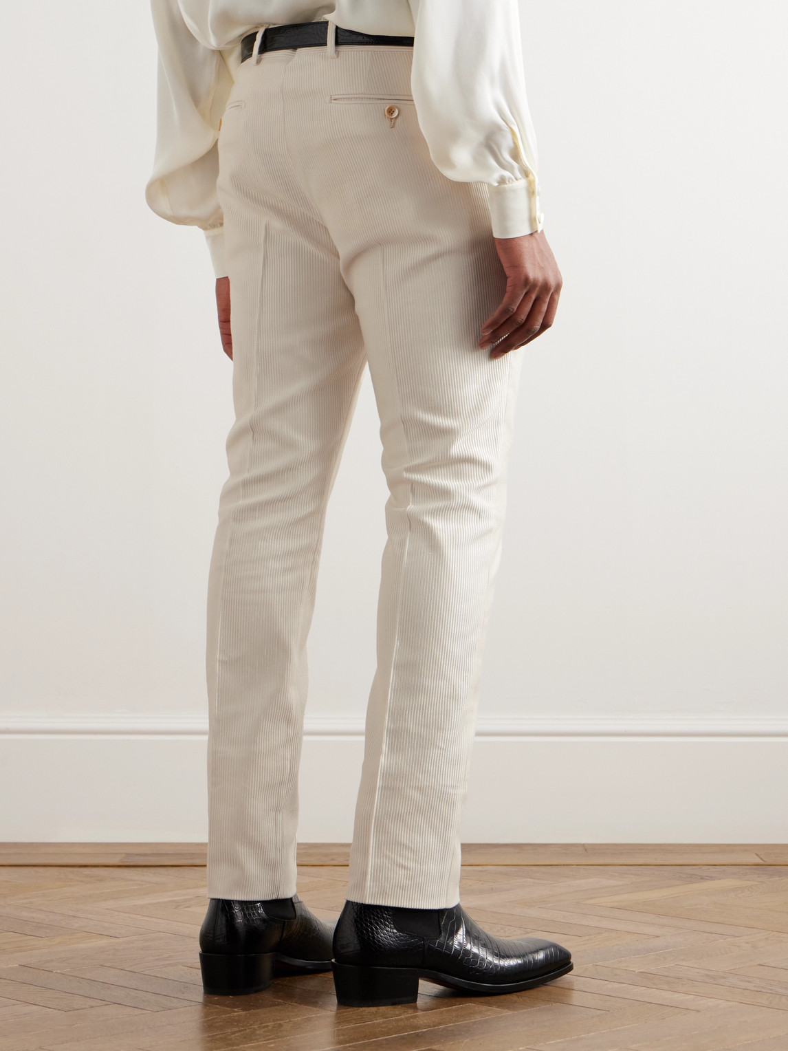 Shop Tom Ford Straight-leg Cotton And Silk-blend Corduroy Suit Trousers In Neutrals