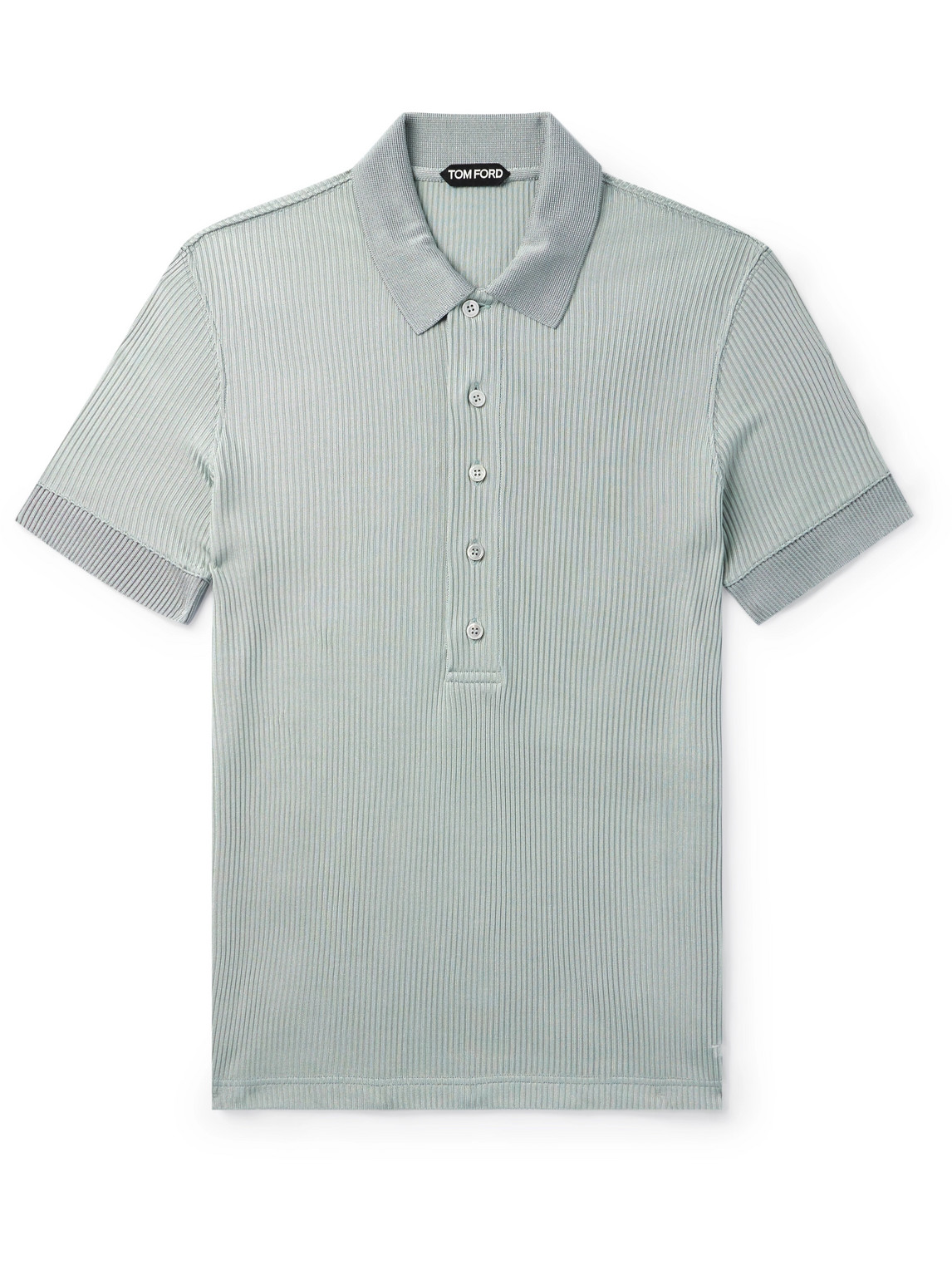 Tom Ford Slim-fit Ribbed-knit Polo Shirt In Blue