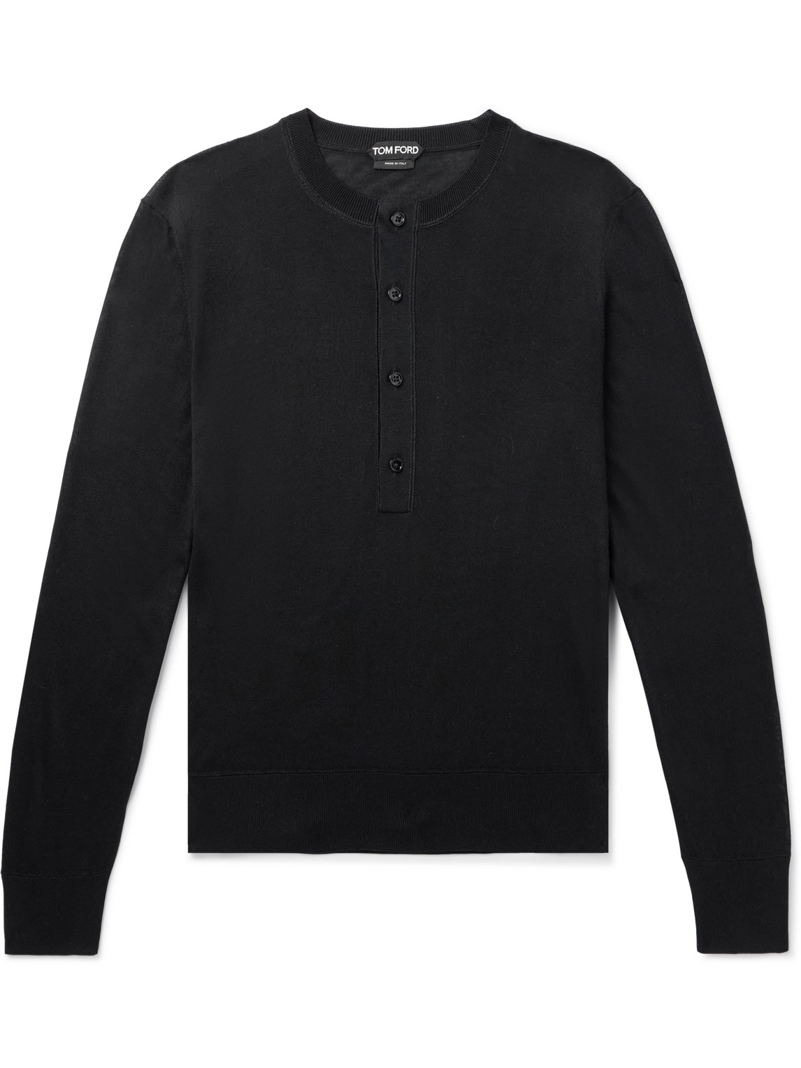 Tom Ford Slim-fit Silk-blend Henley T-shirt In Black