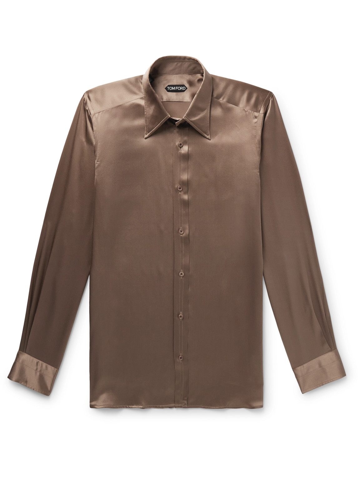 Tom Ford Slim-fit Silk-satin Shirt In Brown