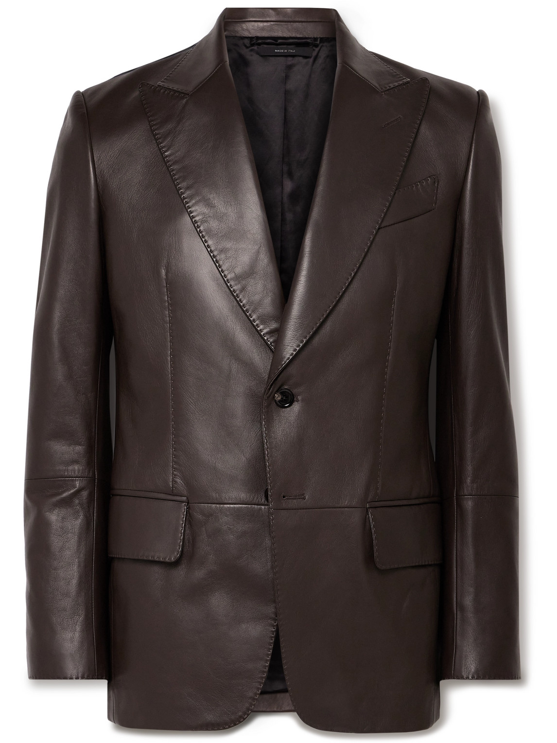 Tom Ford Slim-fit Leather Blazer In Brown