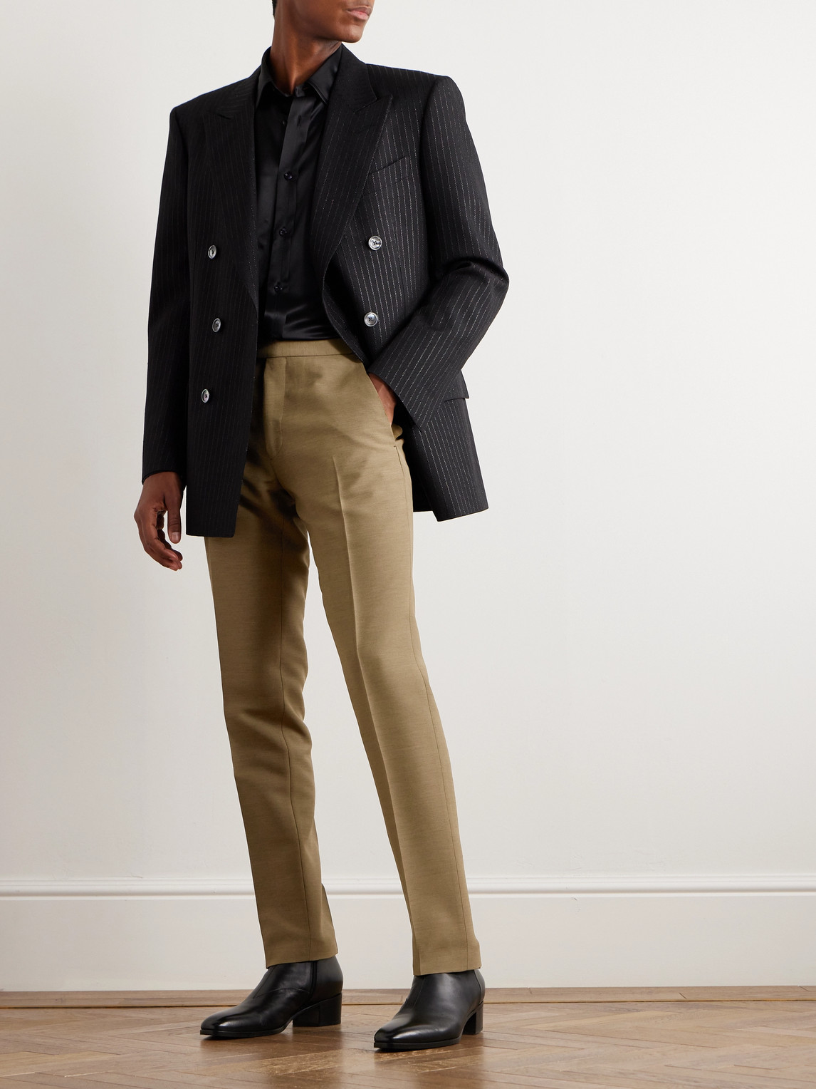 Shop Tom Ford Straight-leg Twill Trousers In Green