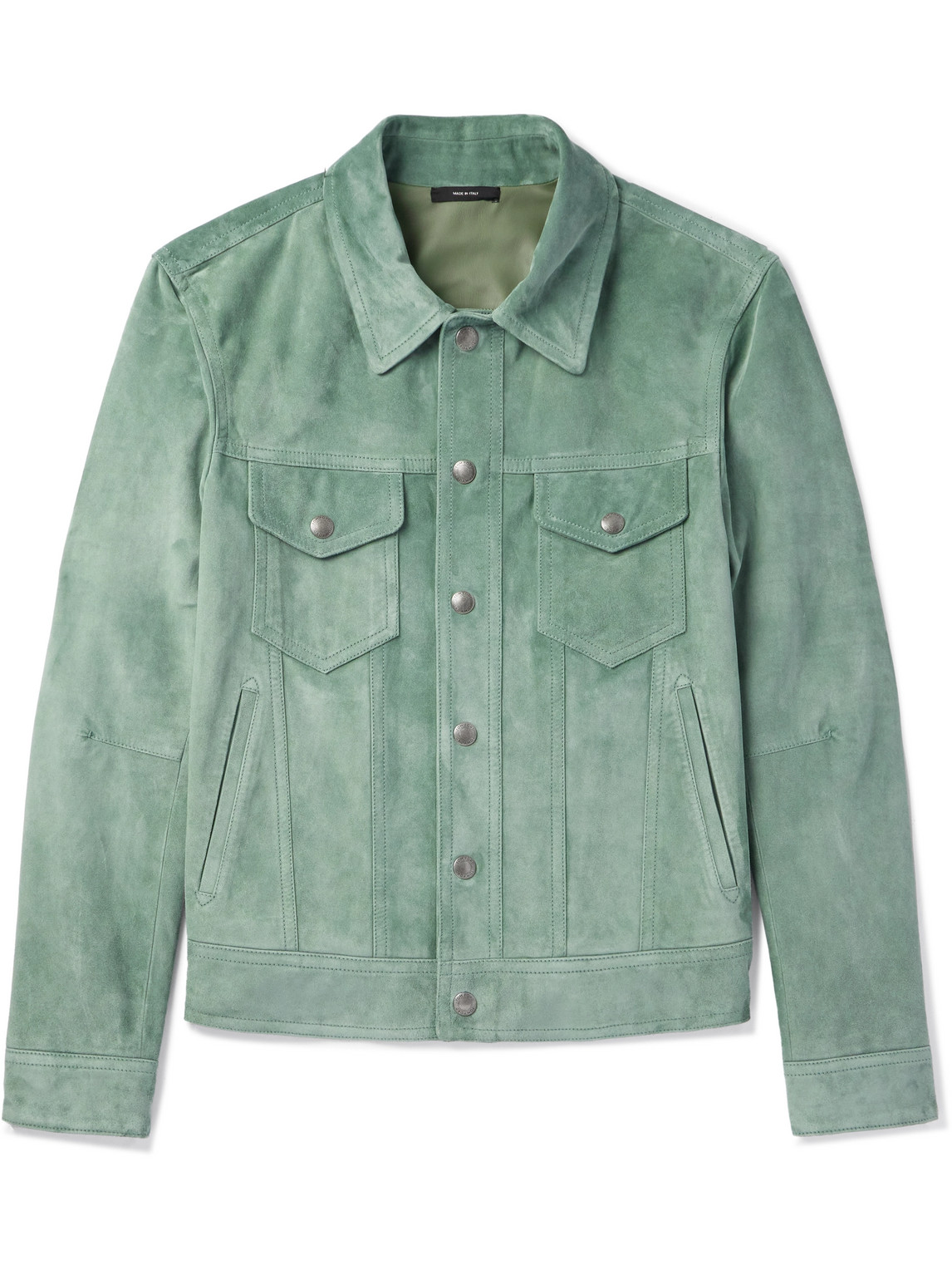 Tom Ford Brushed Suede Trucker Jacket In Green