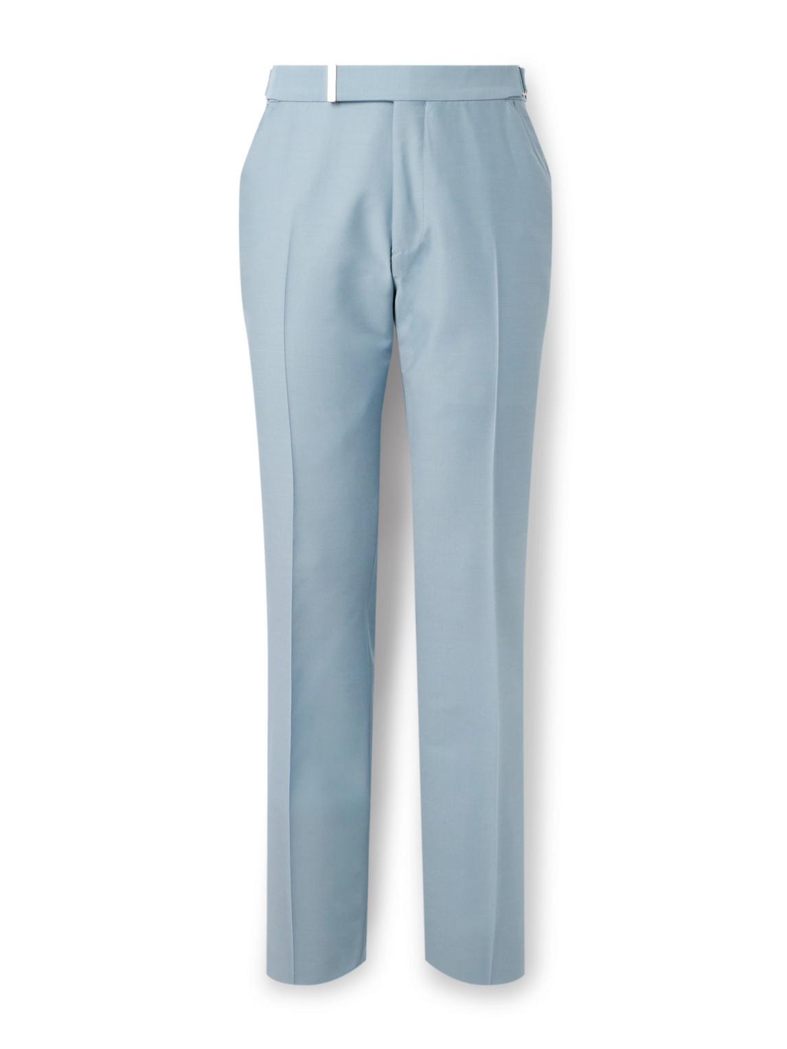 Tom Ford Slim-fit Tapered Belted Wool And Silk-blend Twill Trousers In Blue