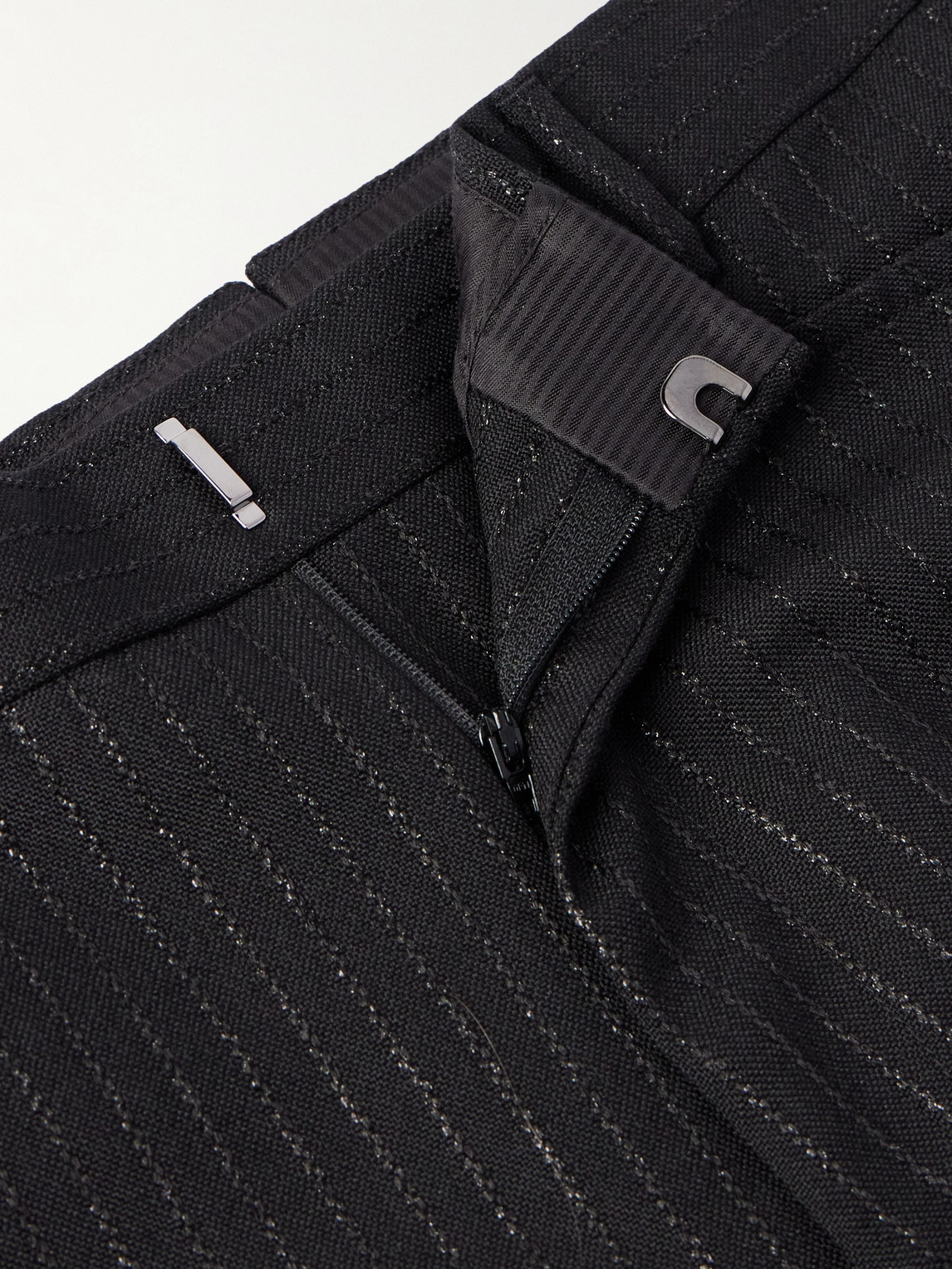 Shop Tom Ford Slim-fit Straight-leg Striped Metallic Woven Tuxedo Trousers In Black