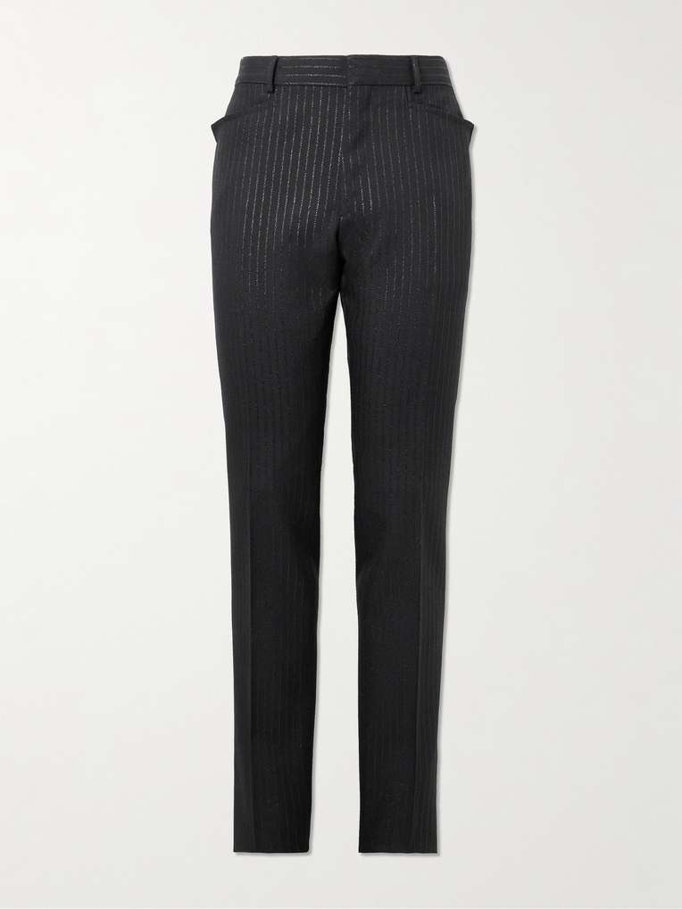 Tom Ford — Slim-Fit Straight-Leg Striped Metallic Woven Tuxedo Trousers
