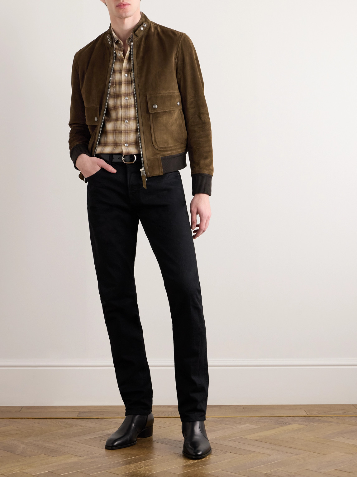 Shop Tom Ford Suede Bomber Jacket In Green