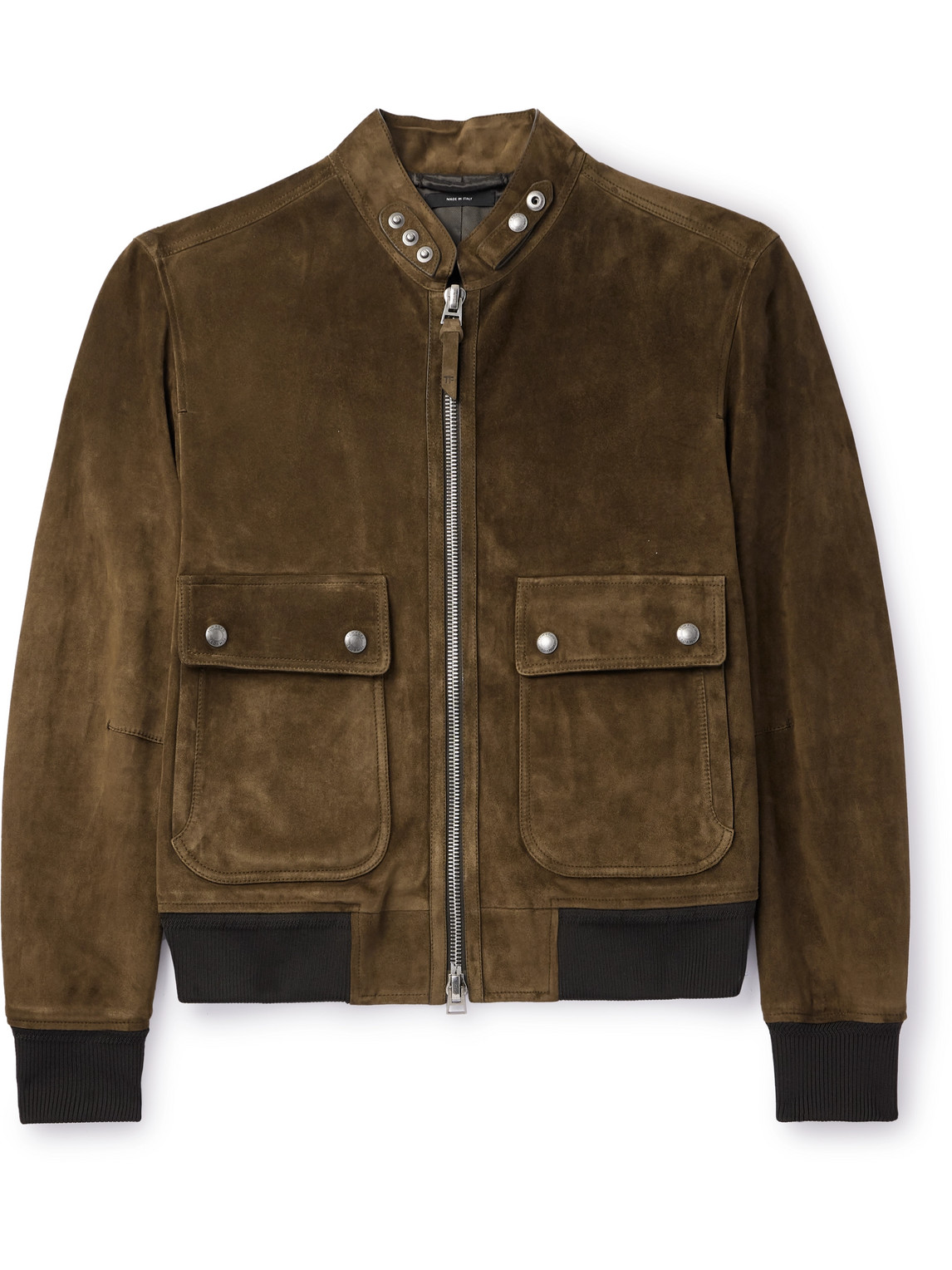 Shop Tom Ford Suede Bomber Jacket In Green