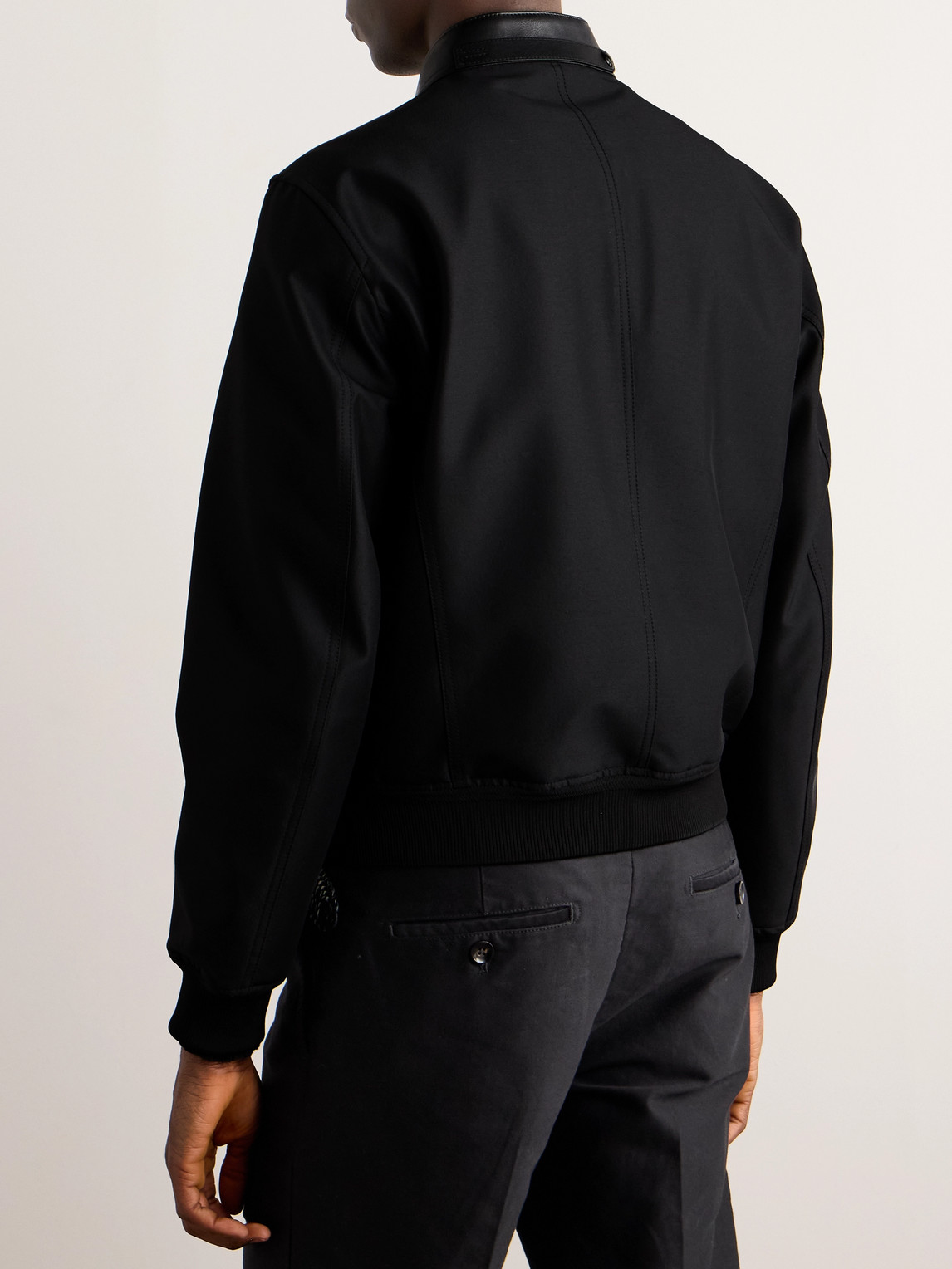 Shop Tom Ford Leather-trimmed Wool And Silk-blend Bomber Jacket In Black