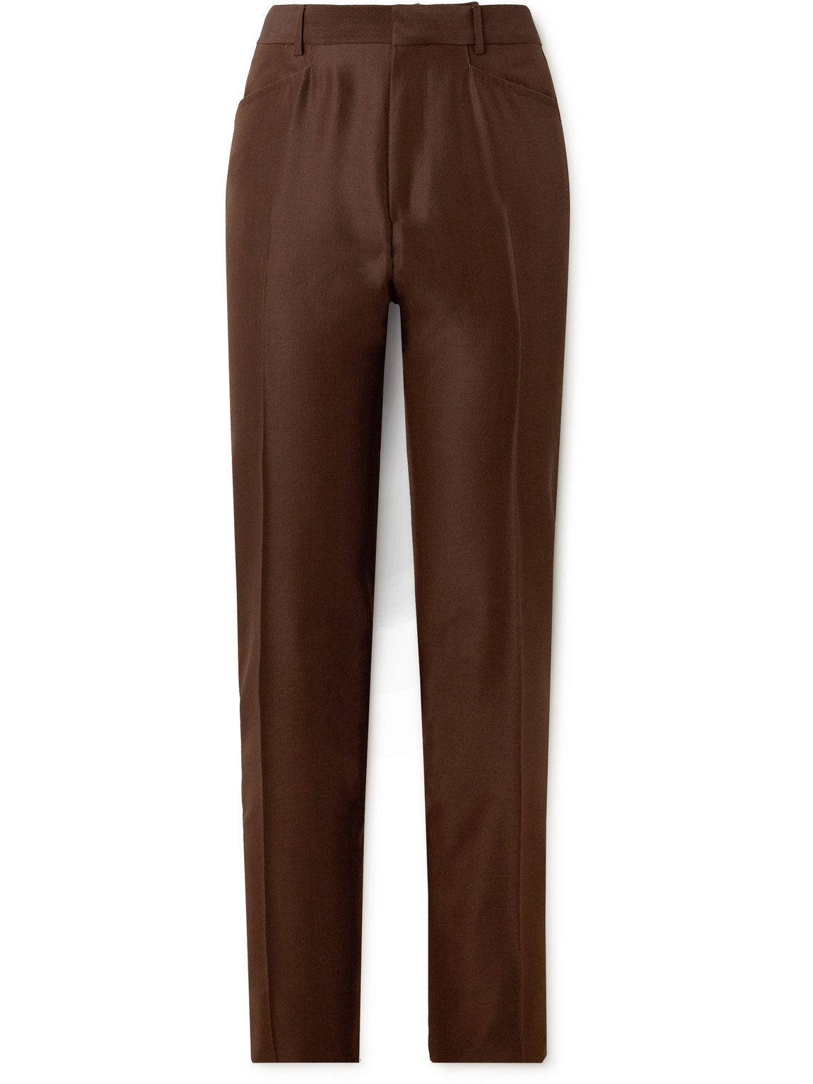 Tom Ford Straight-leg Wool And Silk-blend Trousers In Brown