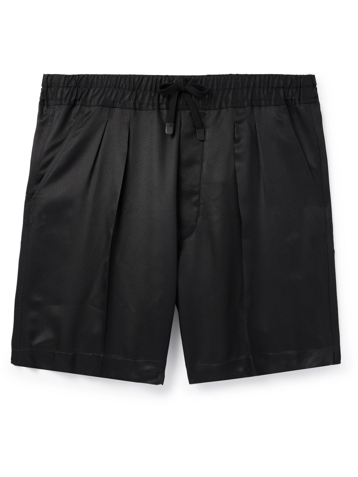 Tom Ford Straight-leg Pleated Silk-twill Drawstring Shorts In Black