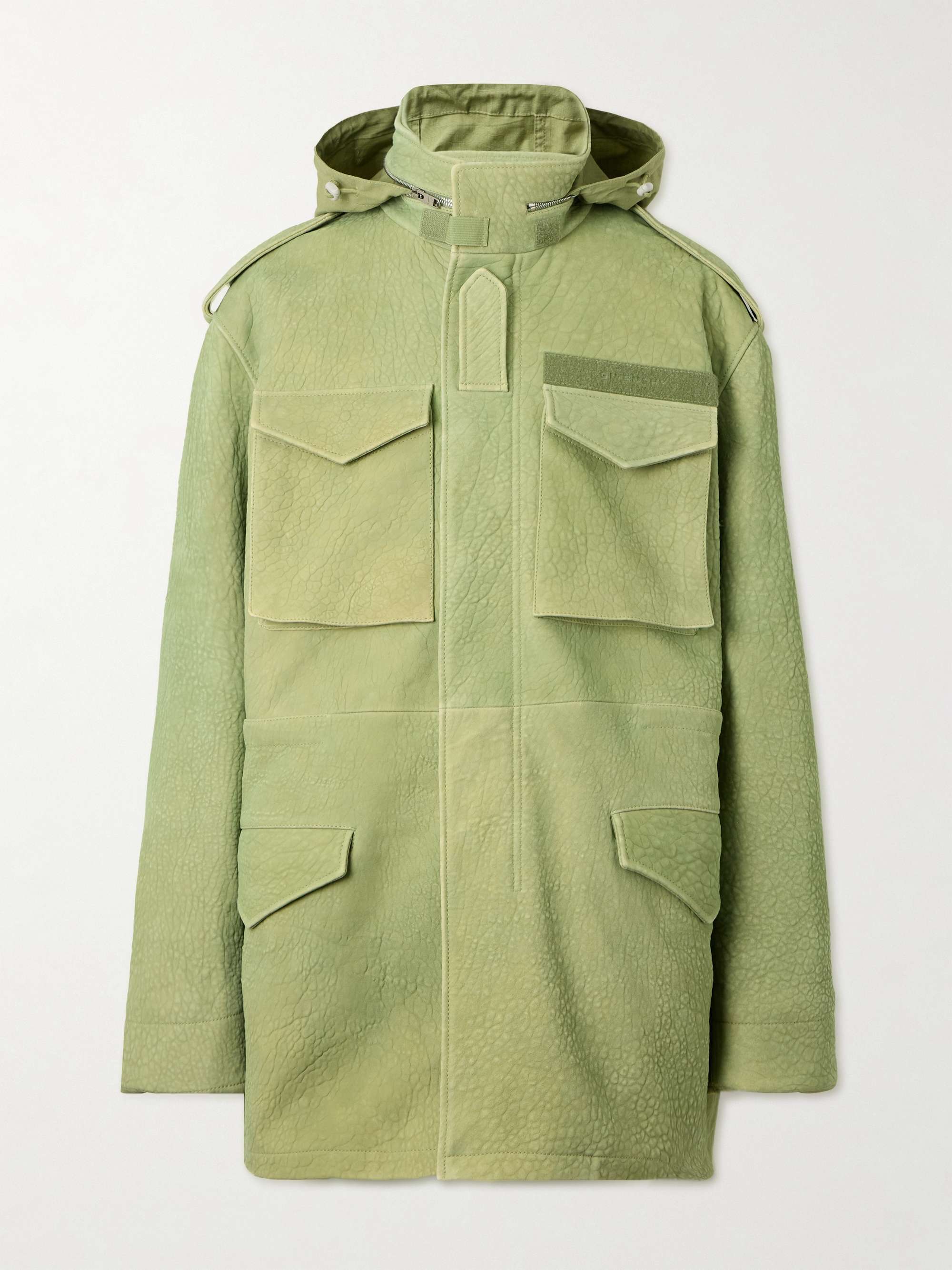 Oversized Textured Leather Hooded Parka