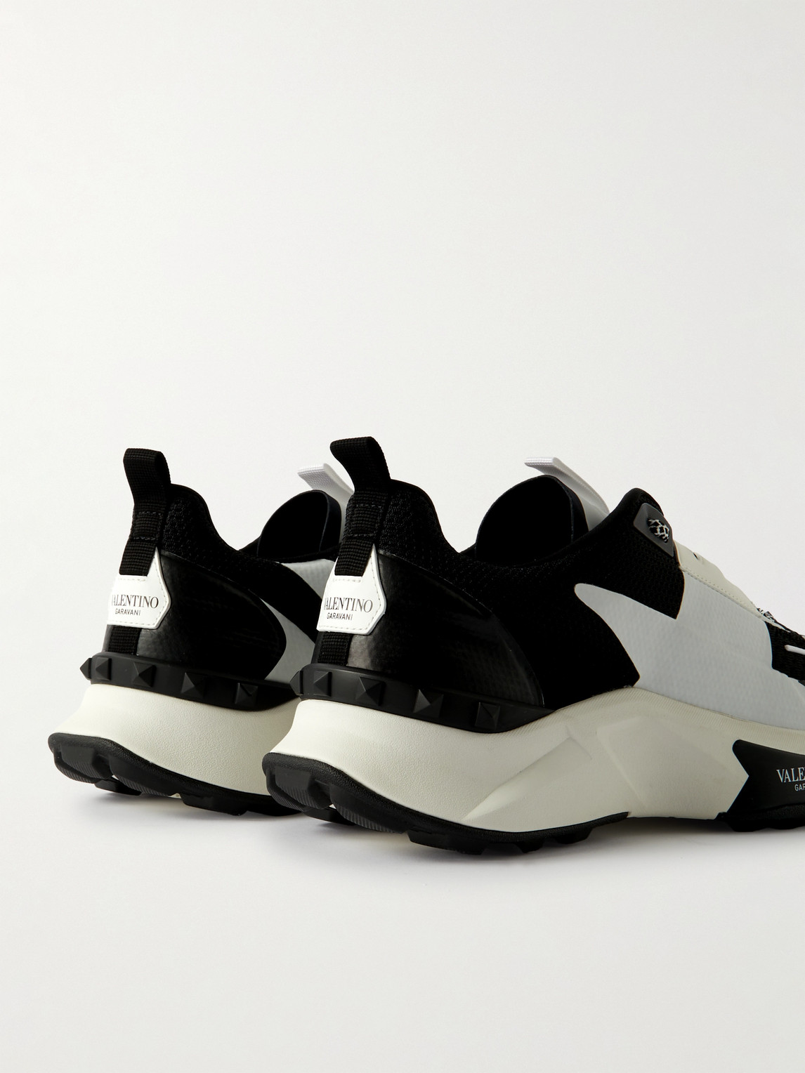 Valentino True Act Leather-trimmed Mesh And Rubber Sneakers In Black