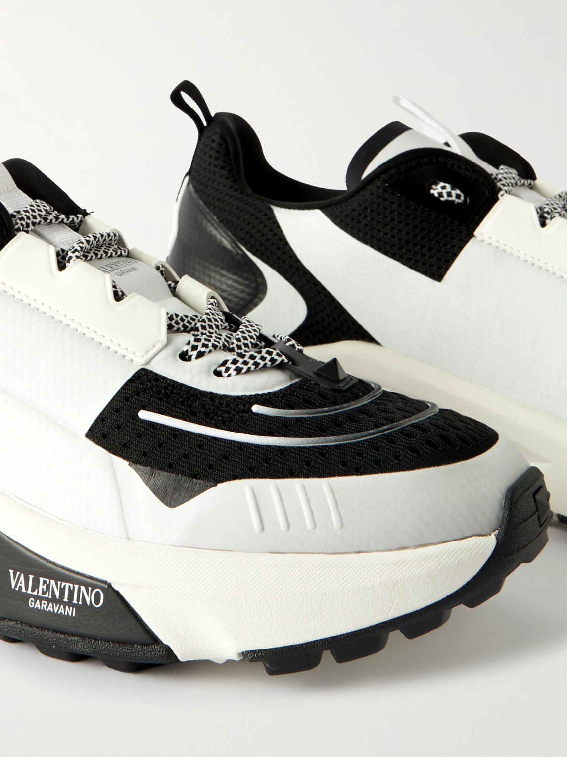 Valentino True Act Leather-trimmed Mesh And Rubber Sneakers In Black