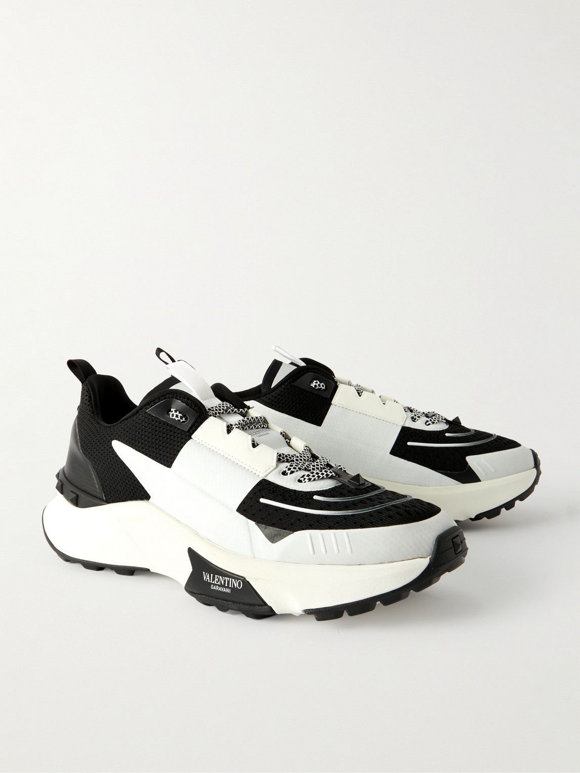 Valentino True Act Leather-trimmed Mesh And Rubber Sneakers In Black