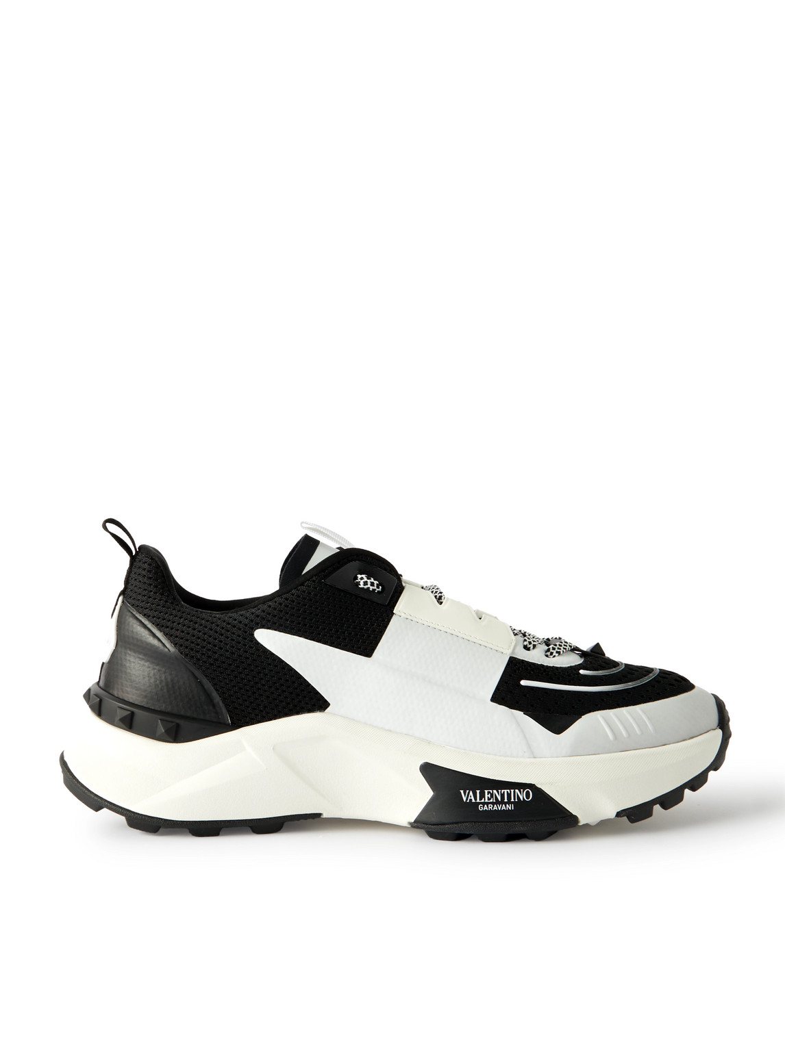 Valentino True Act Leather-trimmed Mesh And Rubber Sneakers In Black