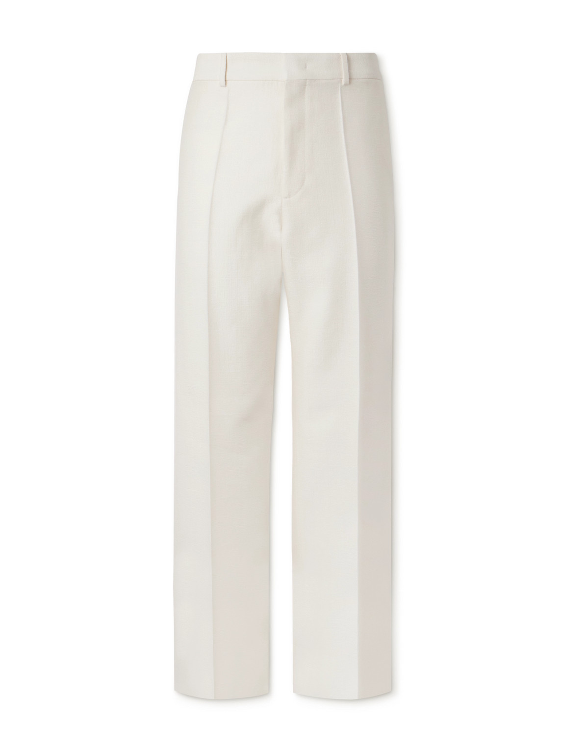 Valentino Straight-leg Pleated Wool And Silk-blend Crepe Trousers In Neutrals