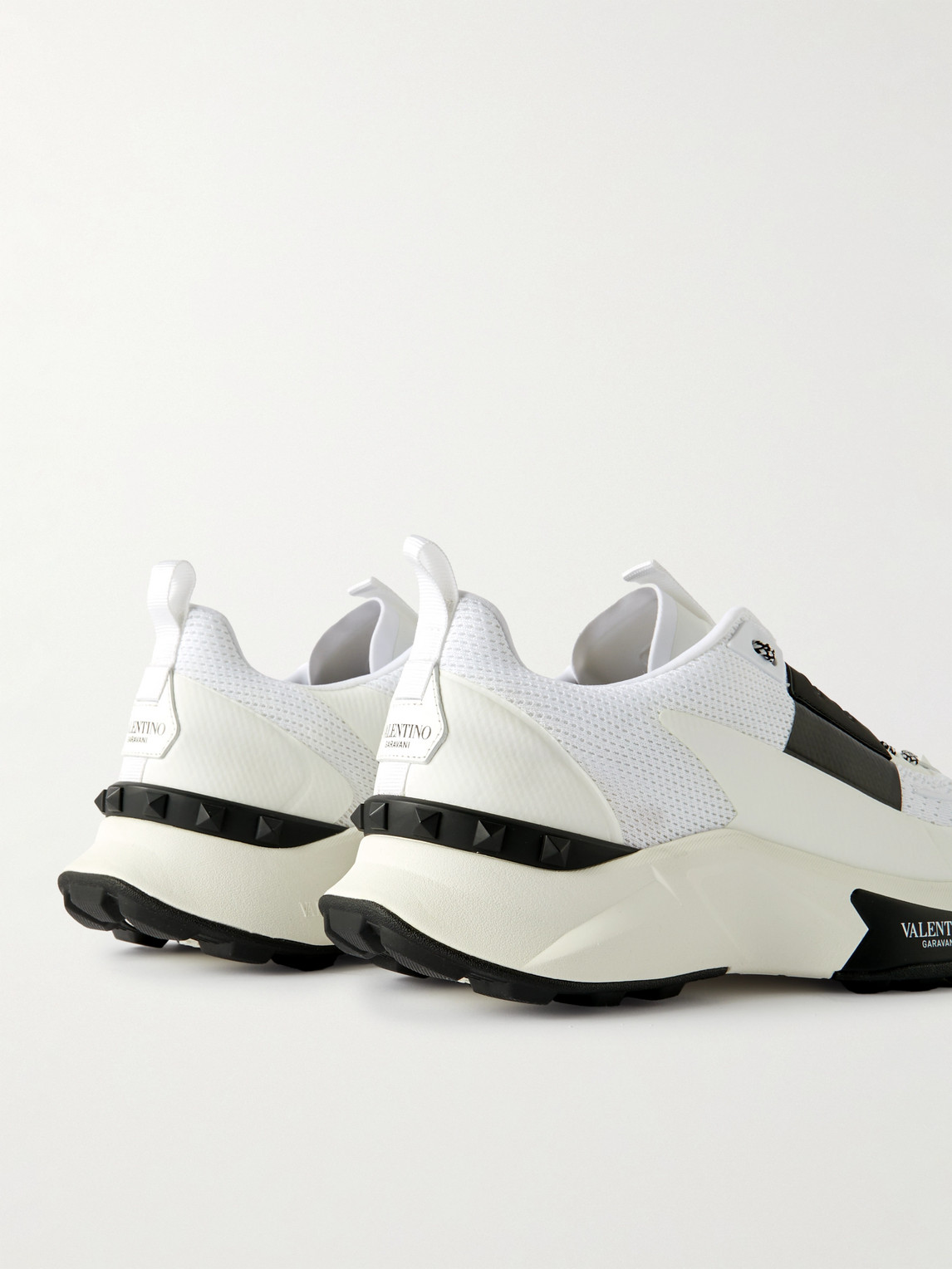 Shop Valentino True Act Leather-trimmed Mesh And Rubber Sneakers In White