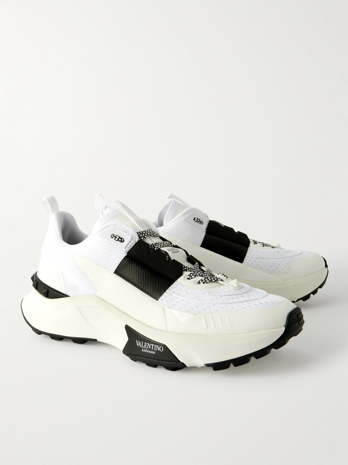 Shop Valentino True Act Leather-trimmed Mesh And Rubber Sneakers In White