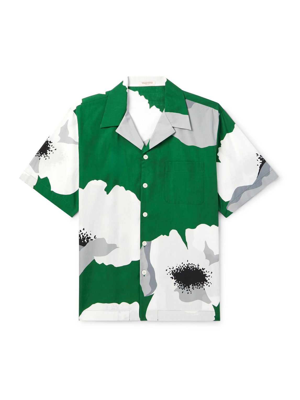 Valentino Camp-collar Floral-print Cotton-poplin Shirt In Green