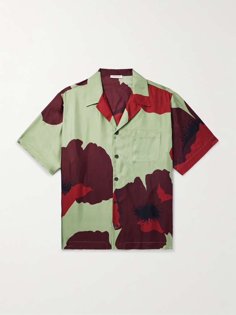 Valentino Garavani — Camp-Collar Floral-Print Silk-Twill Shirt
