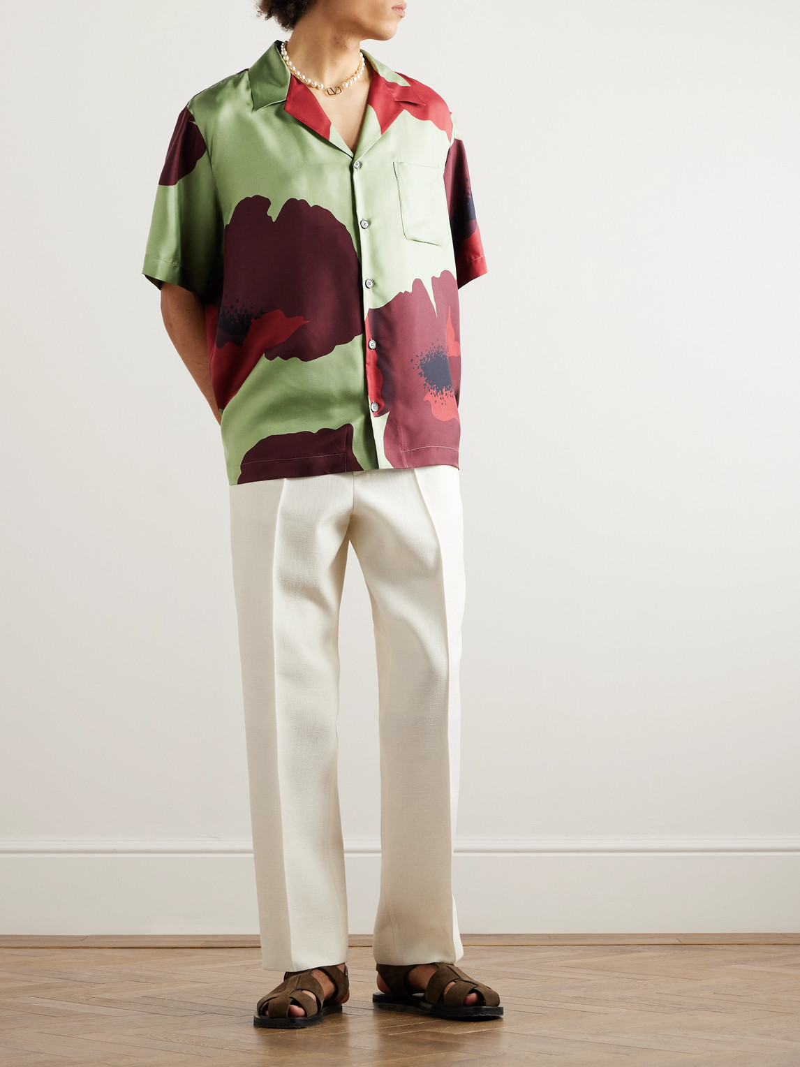 Camp-Collar Floral-Print Silk-Twill Shirt — 2