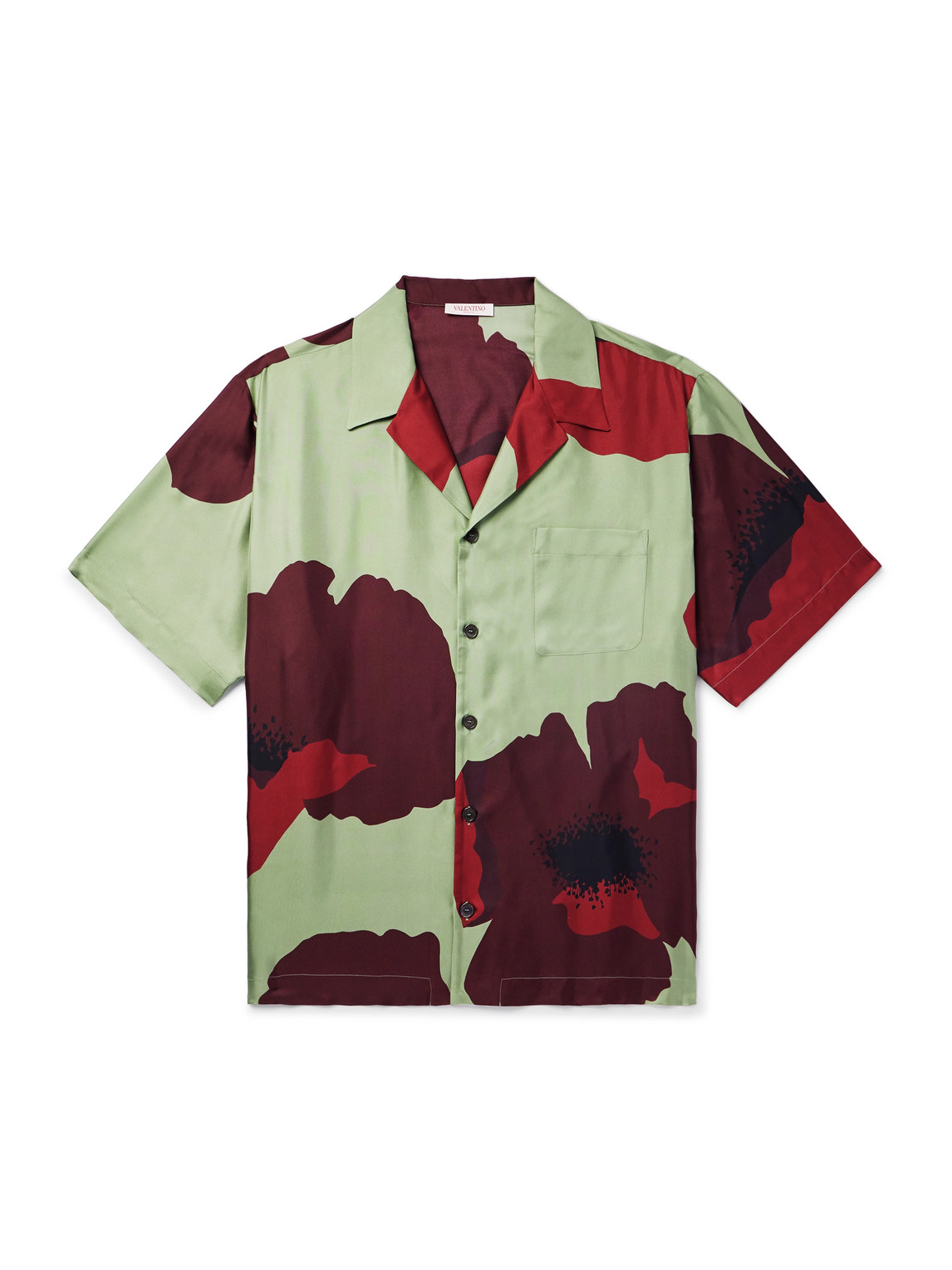 Valentino Camp-collar Floral-print Silk-twill Shirt In Green