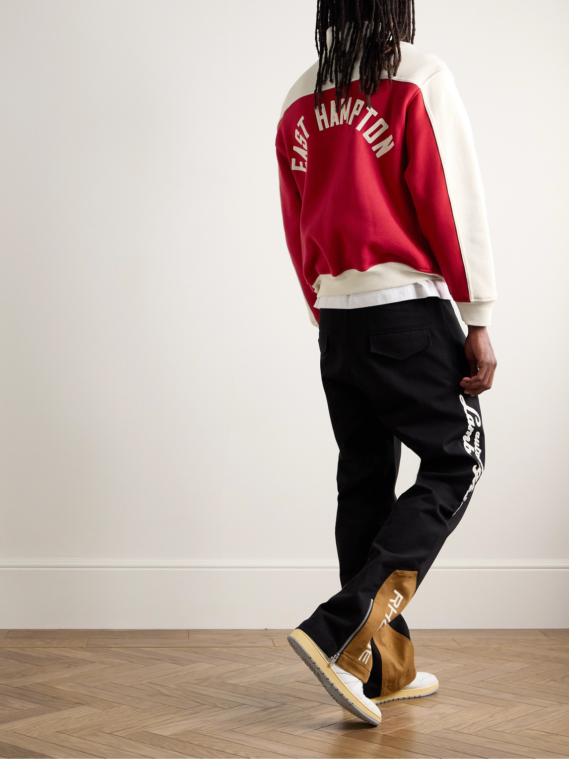 Shop Rhude Logo-embroidered Two-tone Cotton-jersey Half-zip Sweatshirt In Red