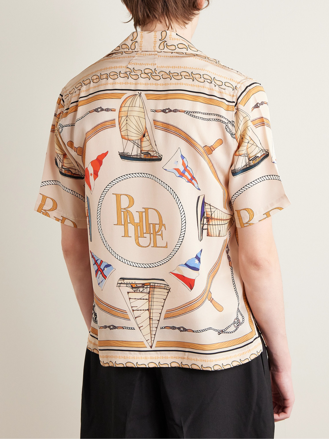 Shop Rhude Nautica Camp-collar Printed Silk-twill Shirt In Neutrals