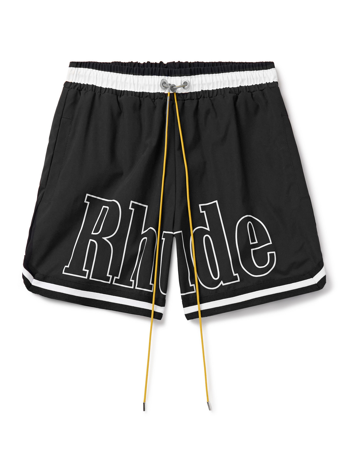 Rhude Straight-leg Mid-length Logo-print Striped Swim Shorts In Black