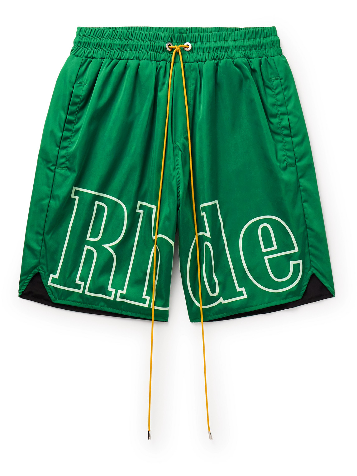 Shop Rhude Straight-leg Logo-print Nylon Drawstring Shorts In Green