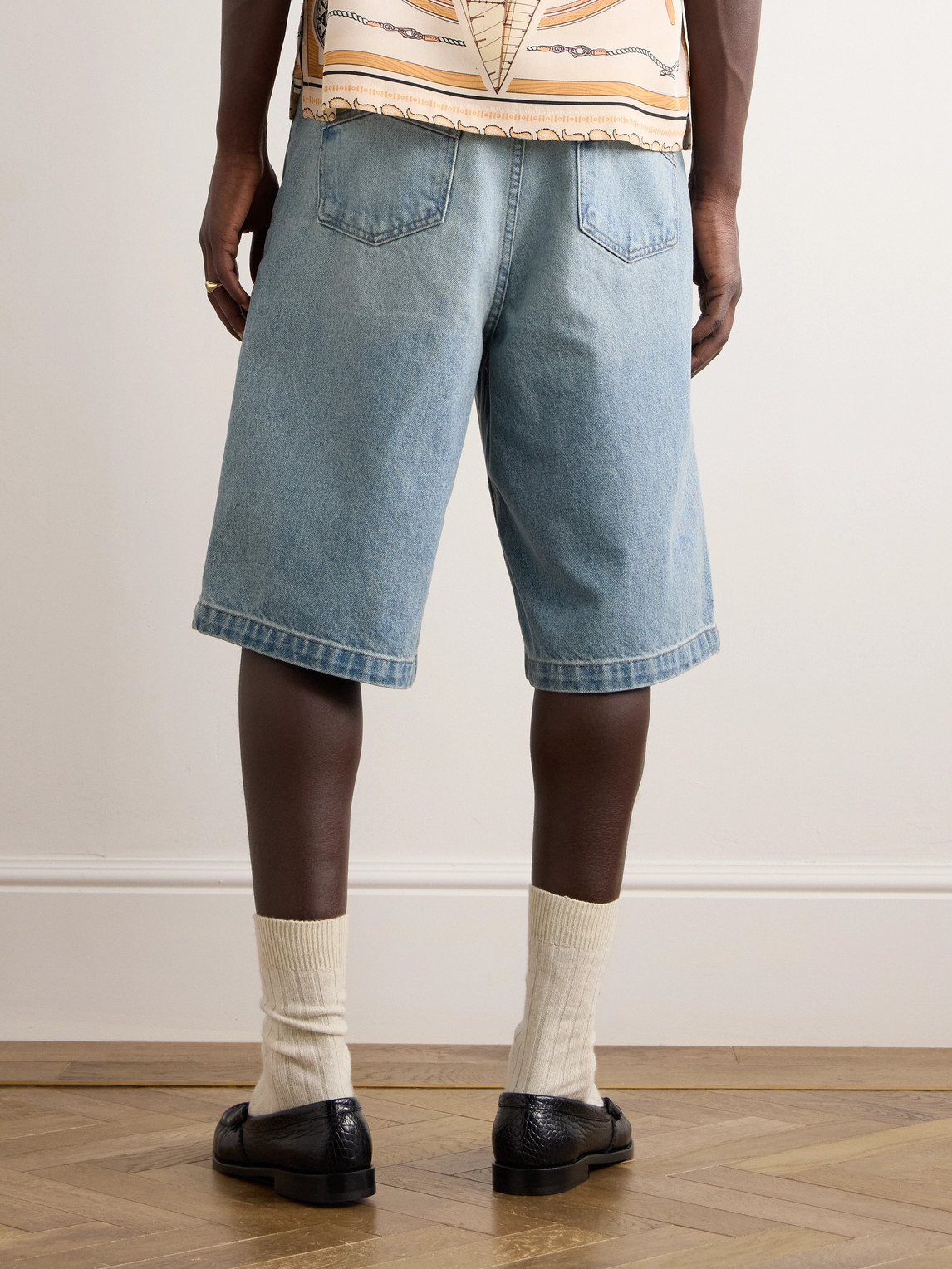 Shop Rhude Straight-leg Denim Shorts In Blue