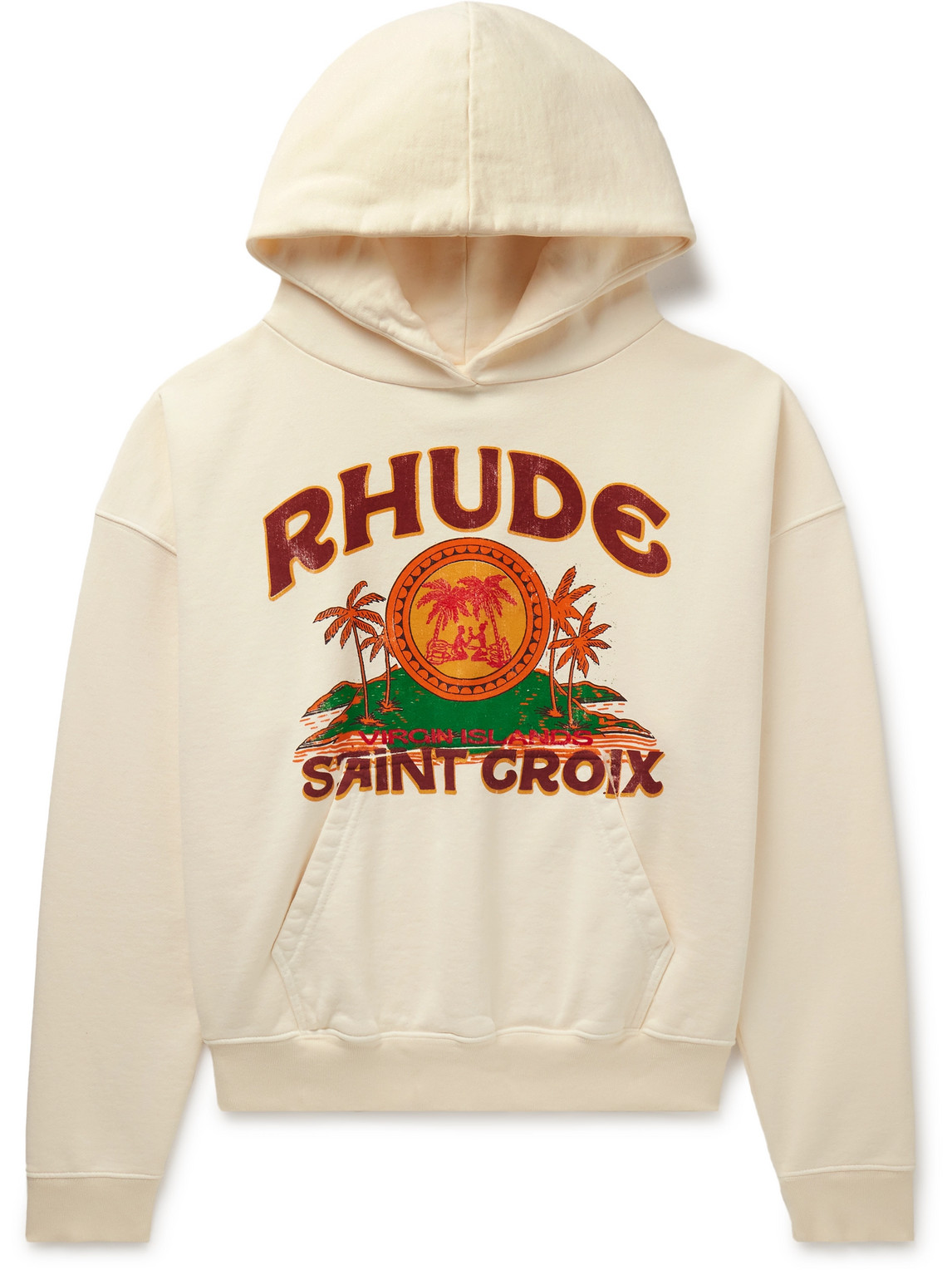 Shop Rhude Saint Croix Logo-print Cotton-jersey Hoodie In White