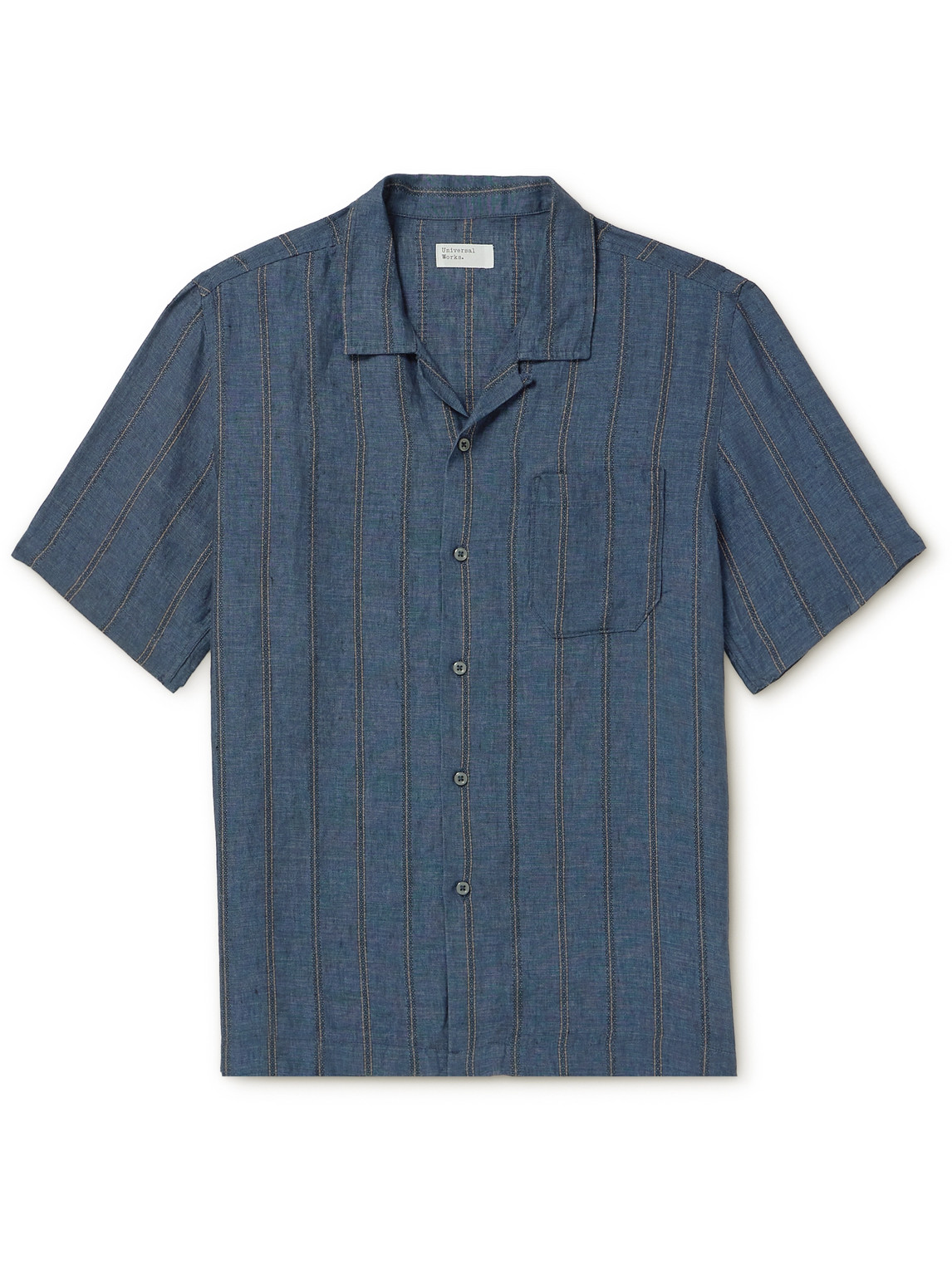 Universal Works Road Camp-collar Embroidered Linen Shirt In Blue