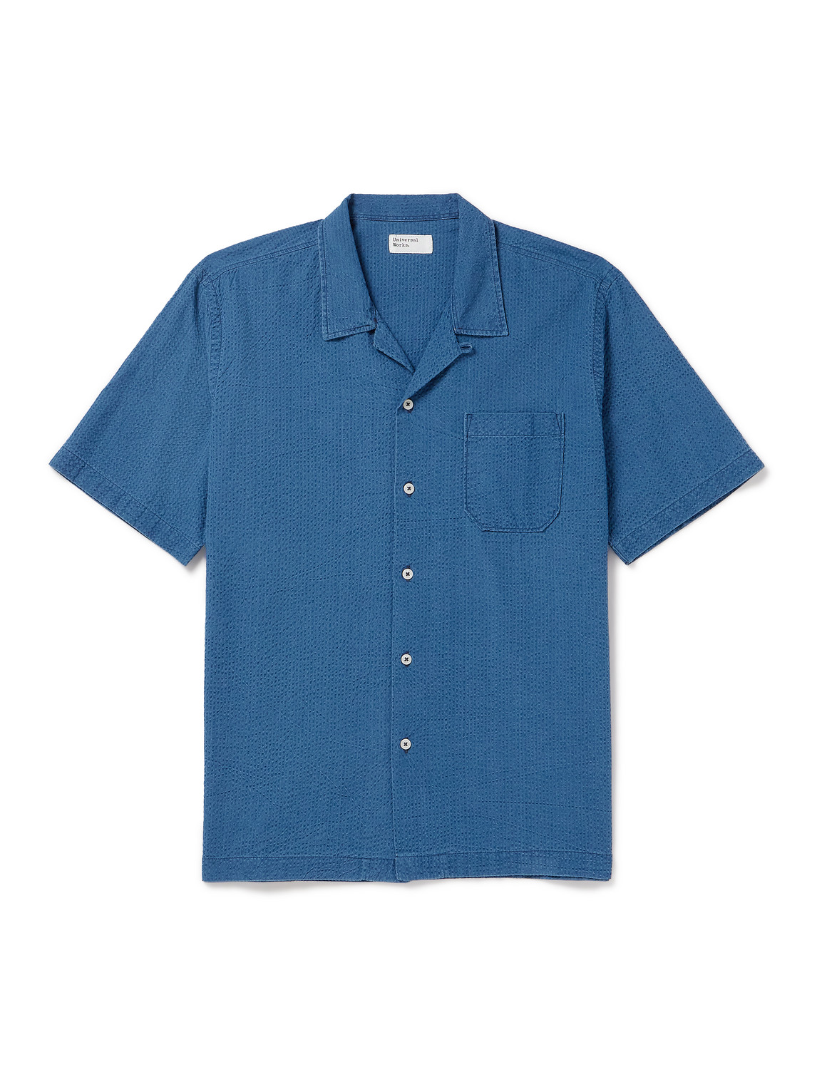 Universal Works Road Convertible-collar Cotton-seersucker Shirt In Blue