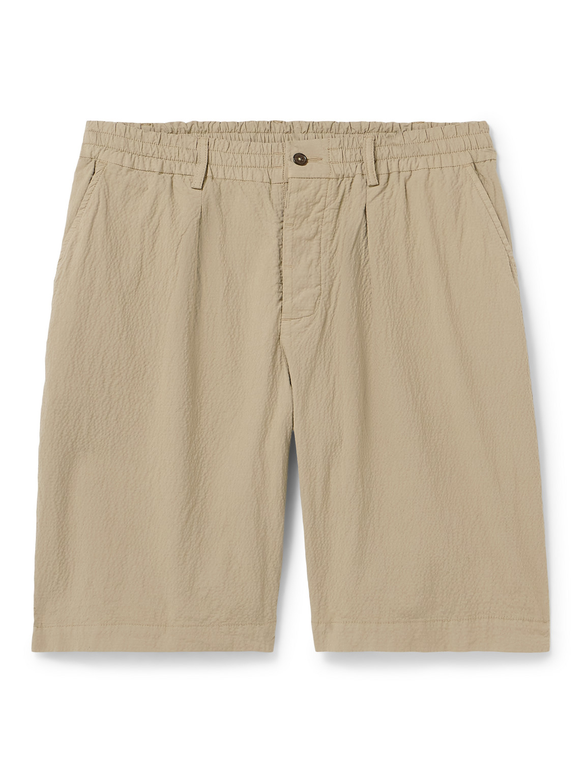 Wide-Leg Cotton-Blend Seersucker Shorts