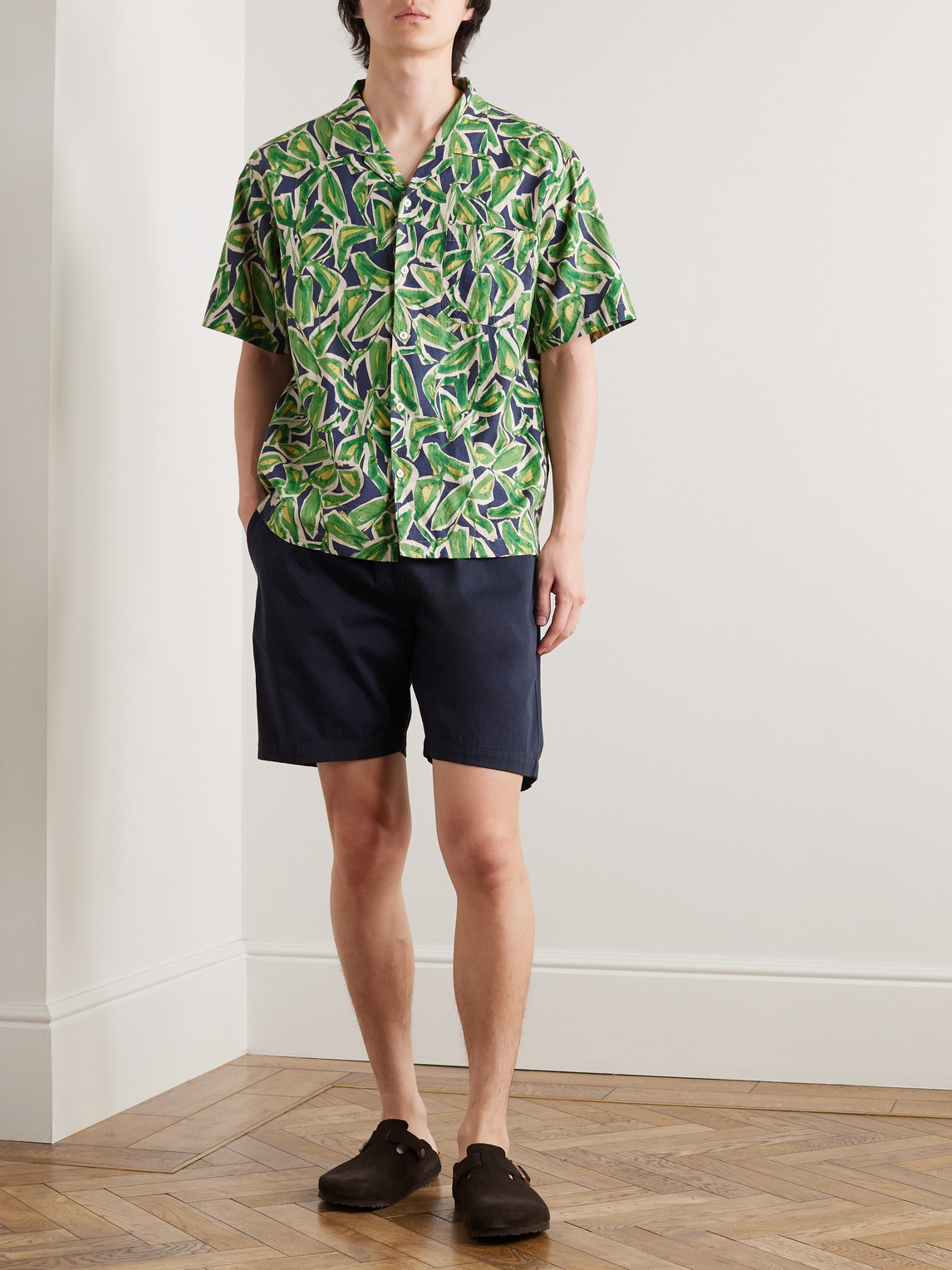 Shop Universal Works Minari Printed Cotton Shirt In Green