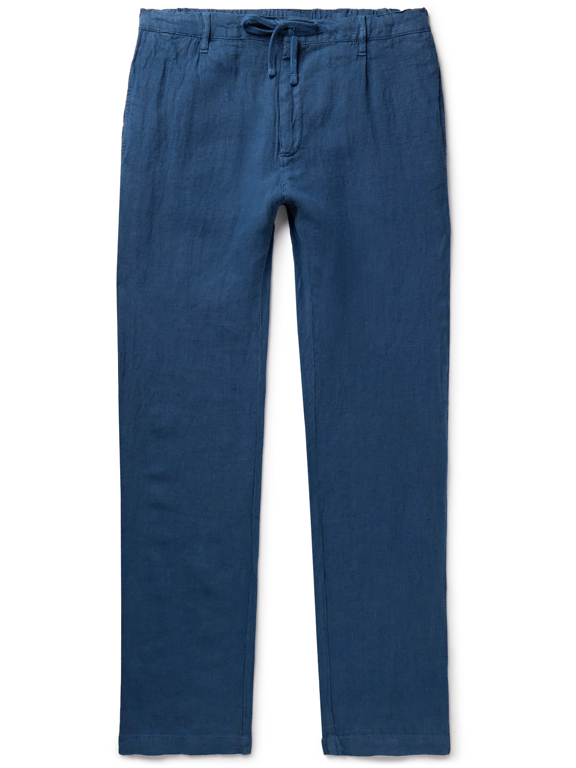 Hartford Tanker Slim-fit Straight-leg Linen Drawstring Trousers In Blue