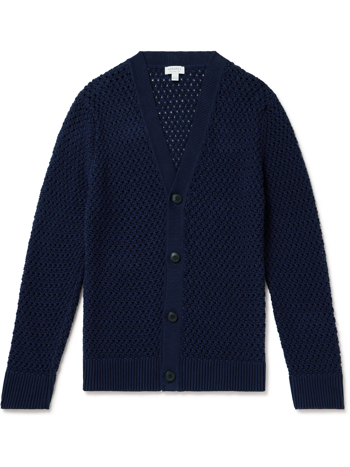 Sunspel Crochet-knit Cotton Cardigan In Blue