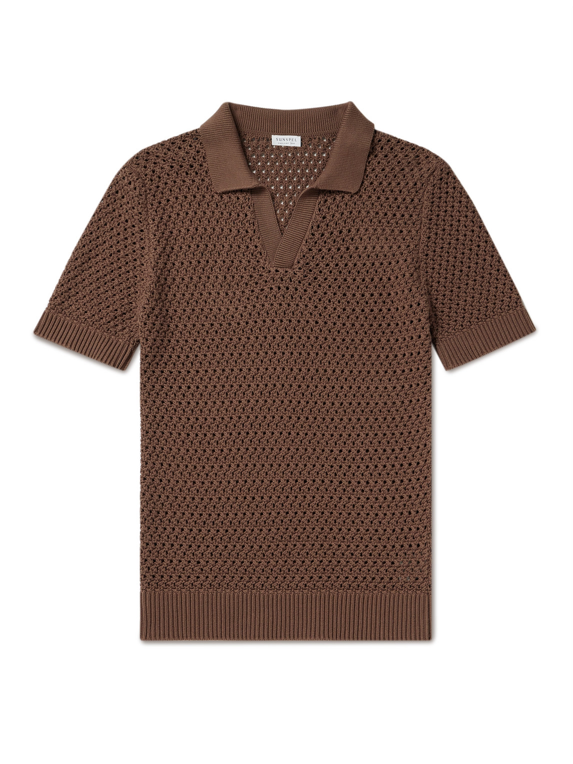 Sunspel Crochet-knit Cotton Polo Shirt In Brown
