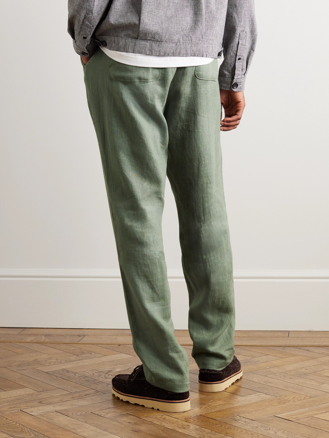Shop Oliver Spencer Tapered Linen Drawstring Trousers In Green