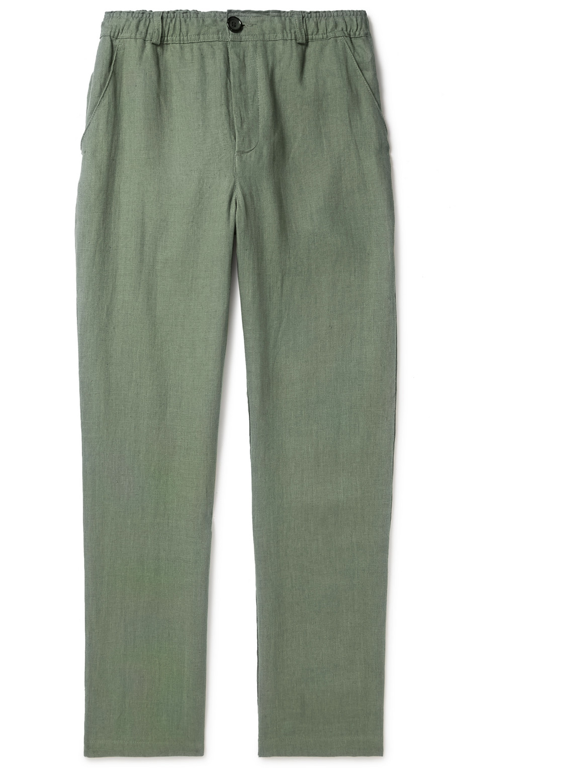 Oliver Spencer Tapered Linen Drawstring Trousers In Green