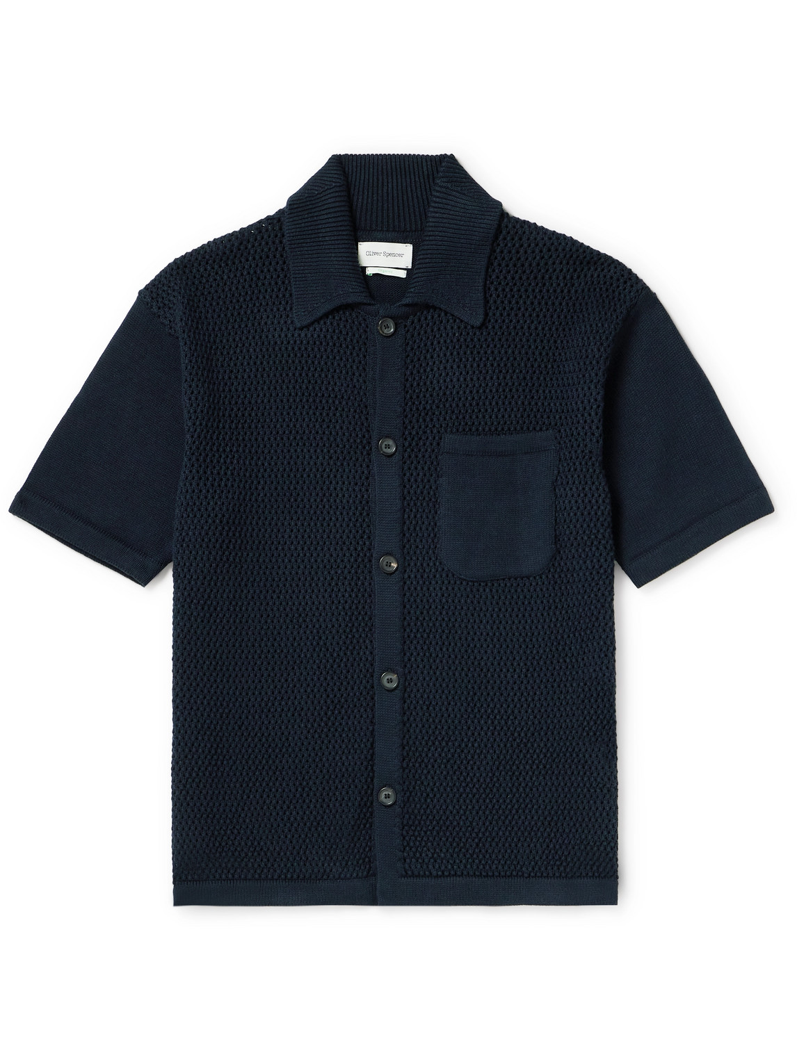 Oliver Spencer Mawes Open-knit Organic Cotton Shirt In Blue