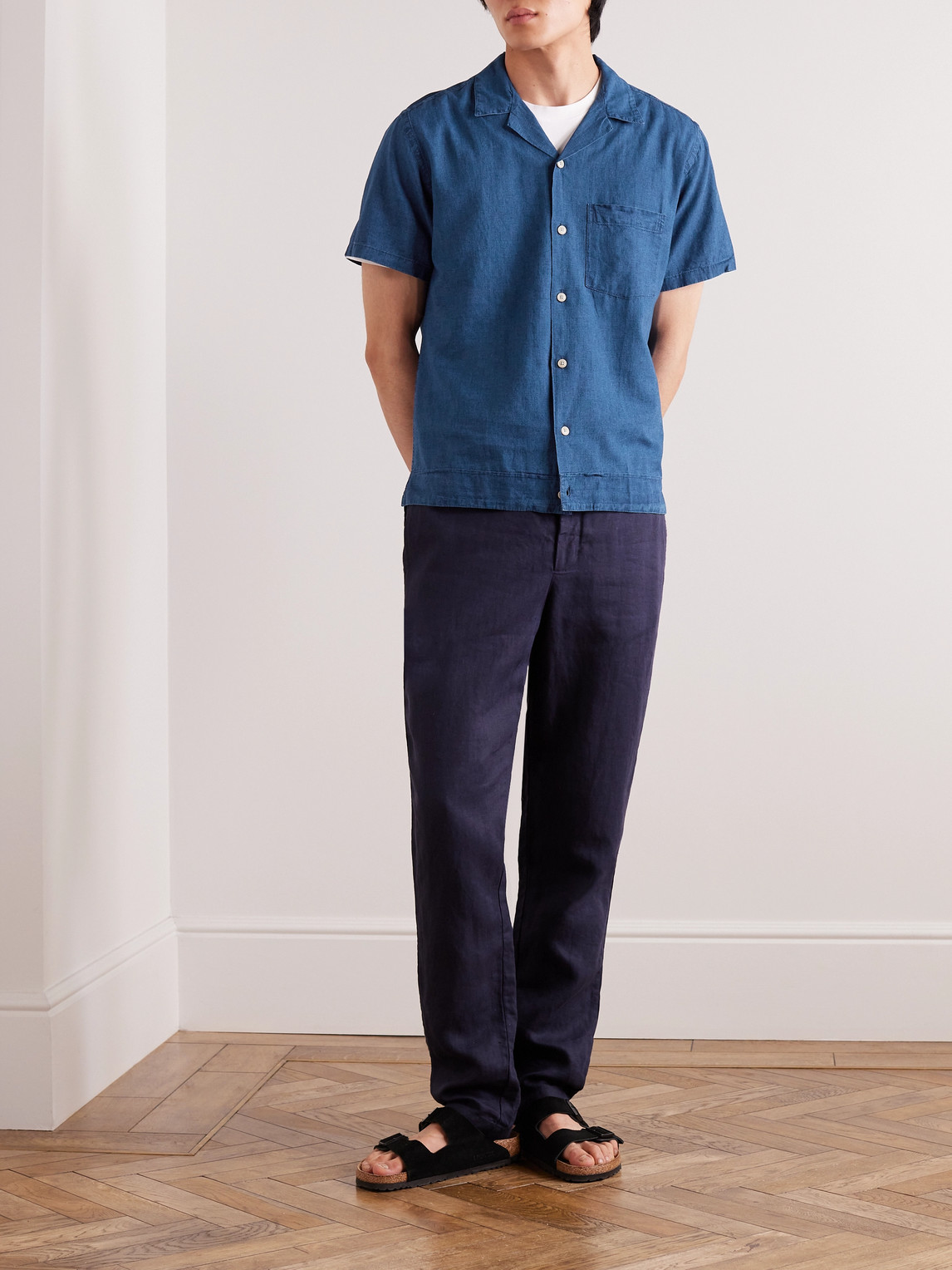 Shop Oliver Spencer Camp-collar Linen And Cotton-blend Shirt In Blue