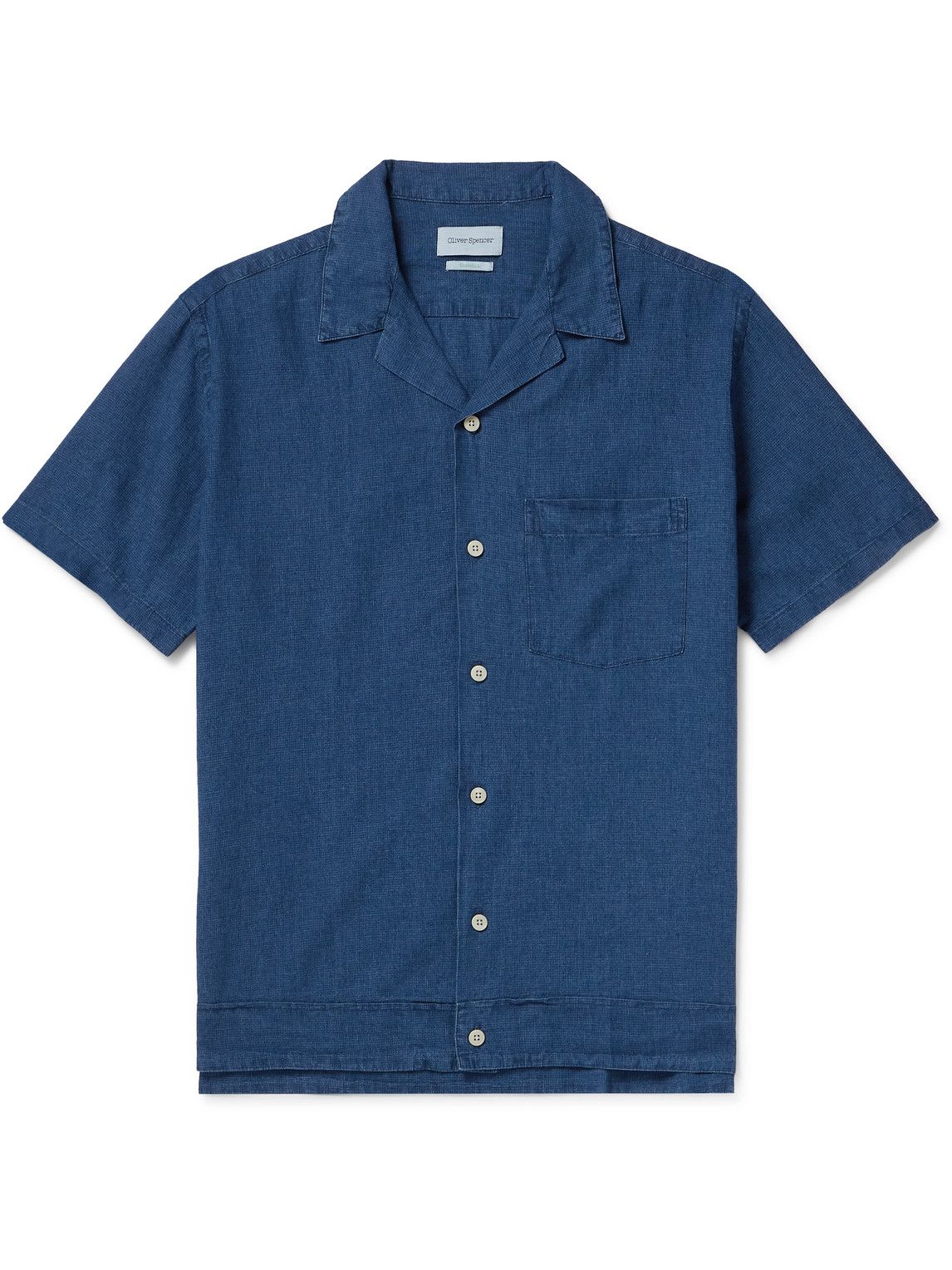 Shop Oliver Spencer Camp-collar Linen And Cotton-blend Shirt In Blue