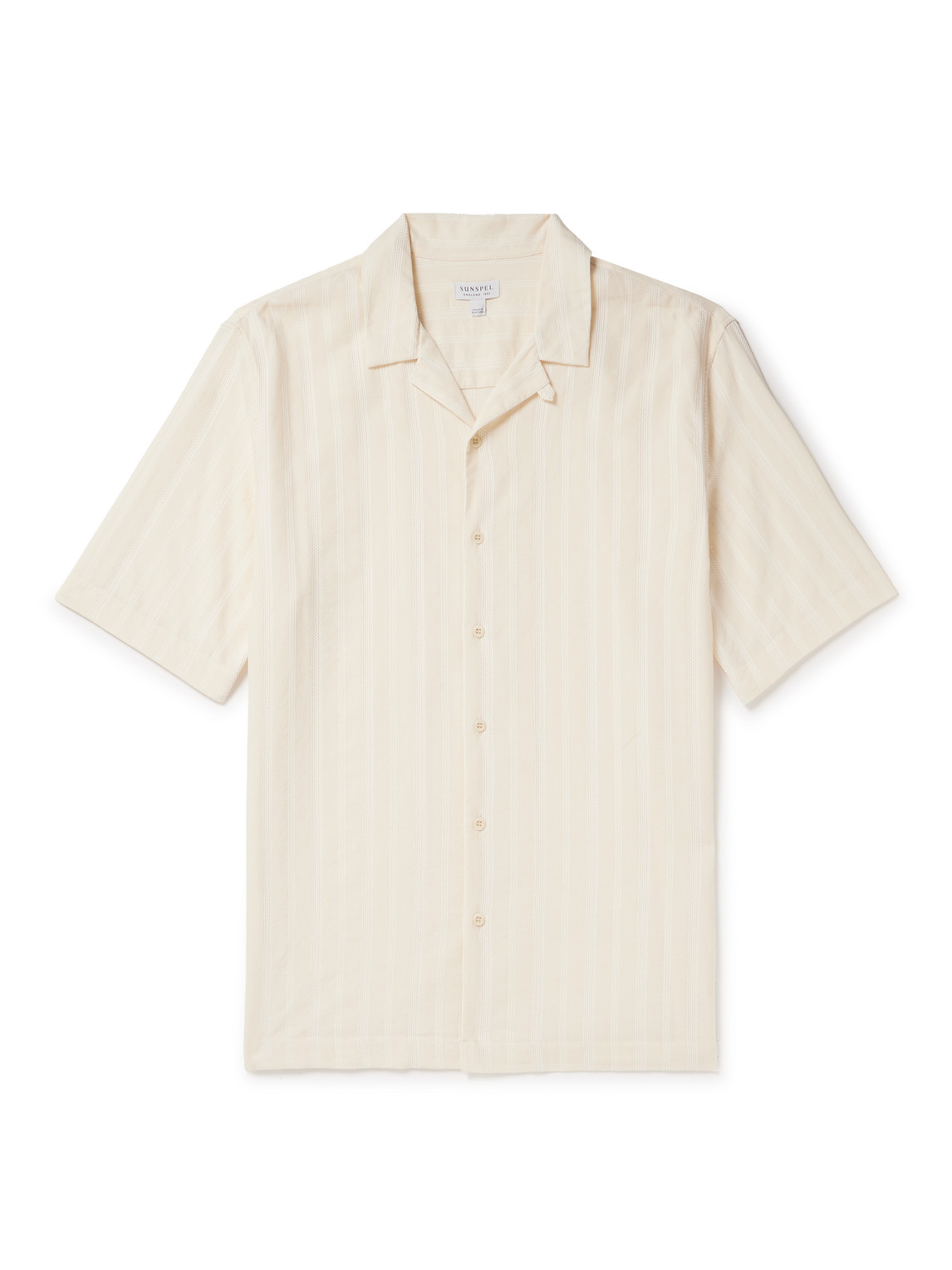 Shop Sunspel Convertible-collar Embroidered Striped Cotton Shirt In Neutrals