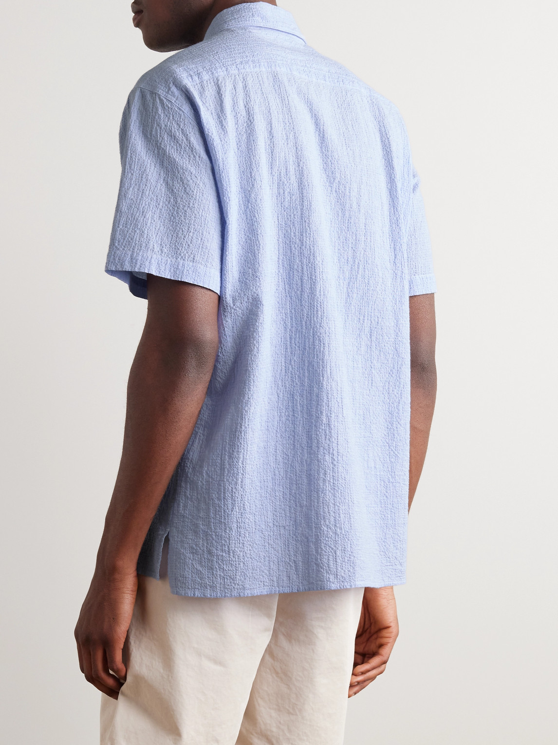 Shop Oliver Spencer Riviera Cotton-blend Seersucker Shirt In Blue