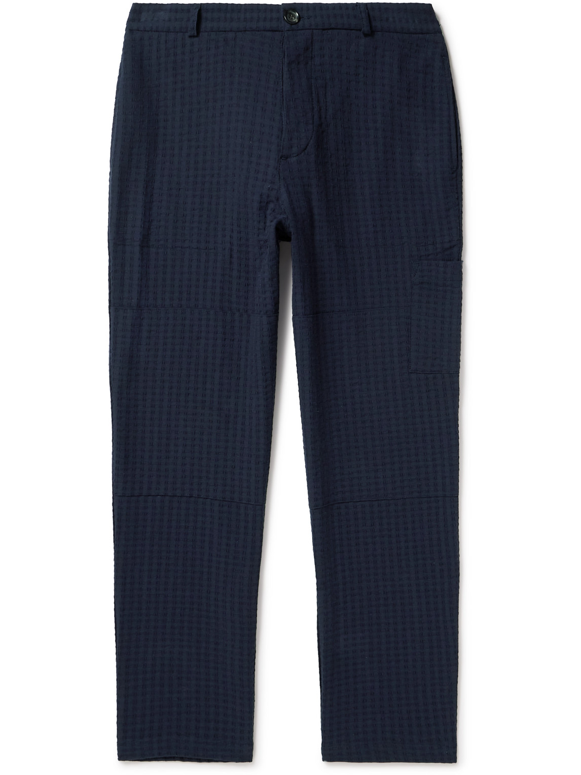 Oliver Spencer Judo Tapered Organic Cotton-blend Jacquard Trousers In Blue