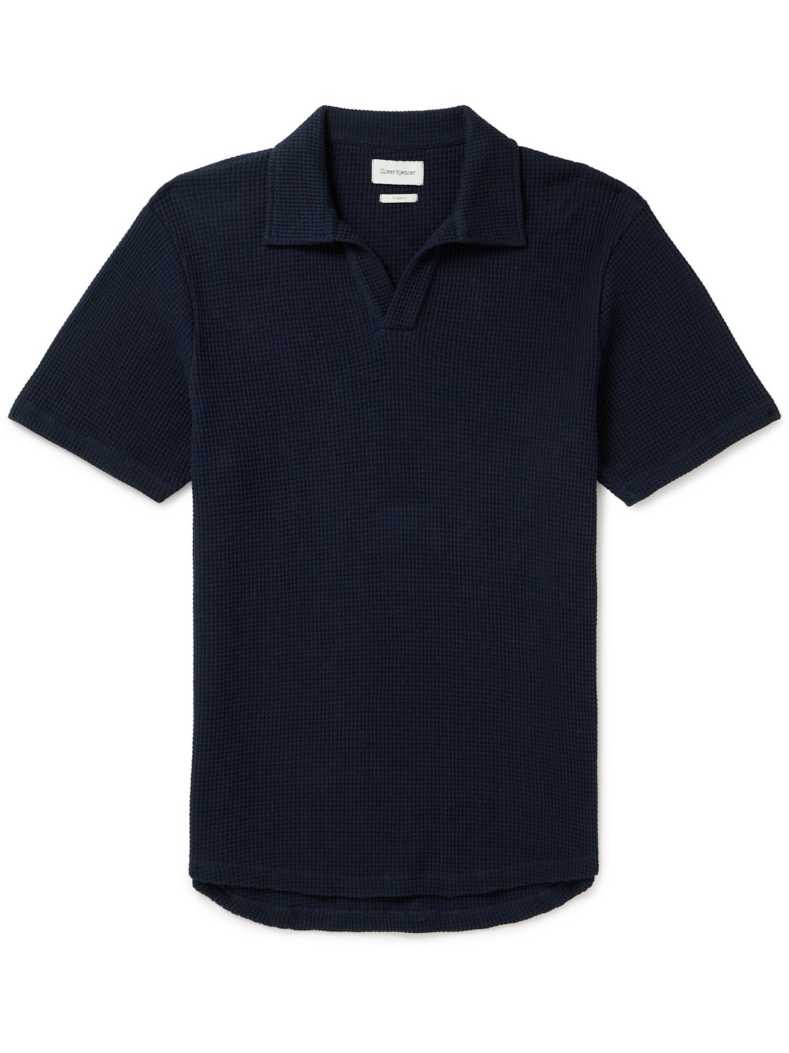 Oliver Spencer Austell Waffle-knit Organic Cotton-blend Polo Shirt In Blue