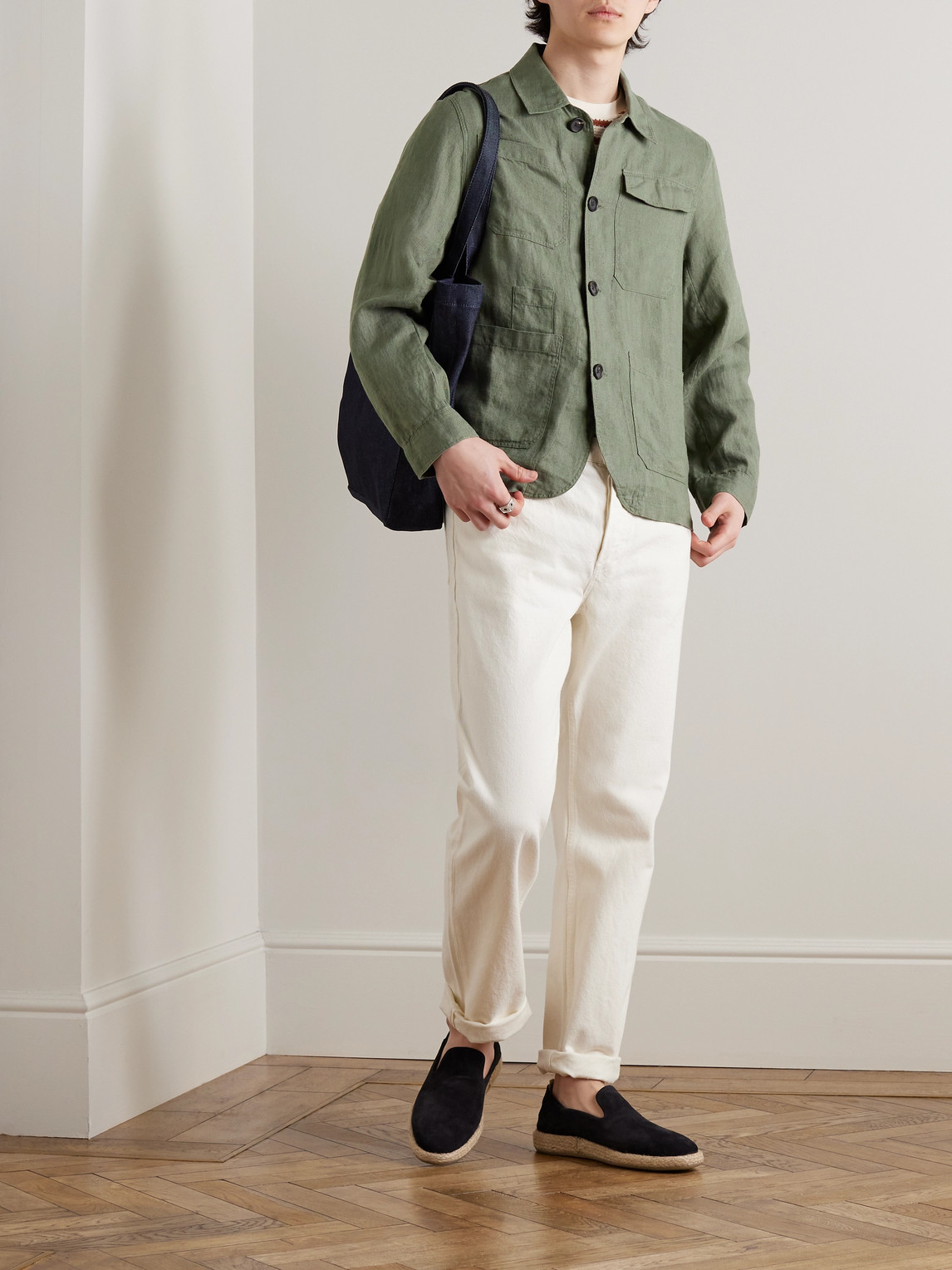 Shop Oliver Spencer Hythe Linen Chore Jacket In Green